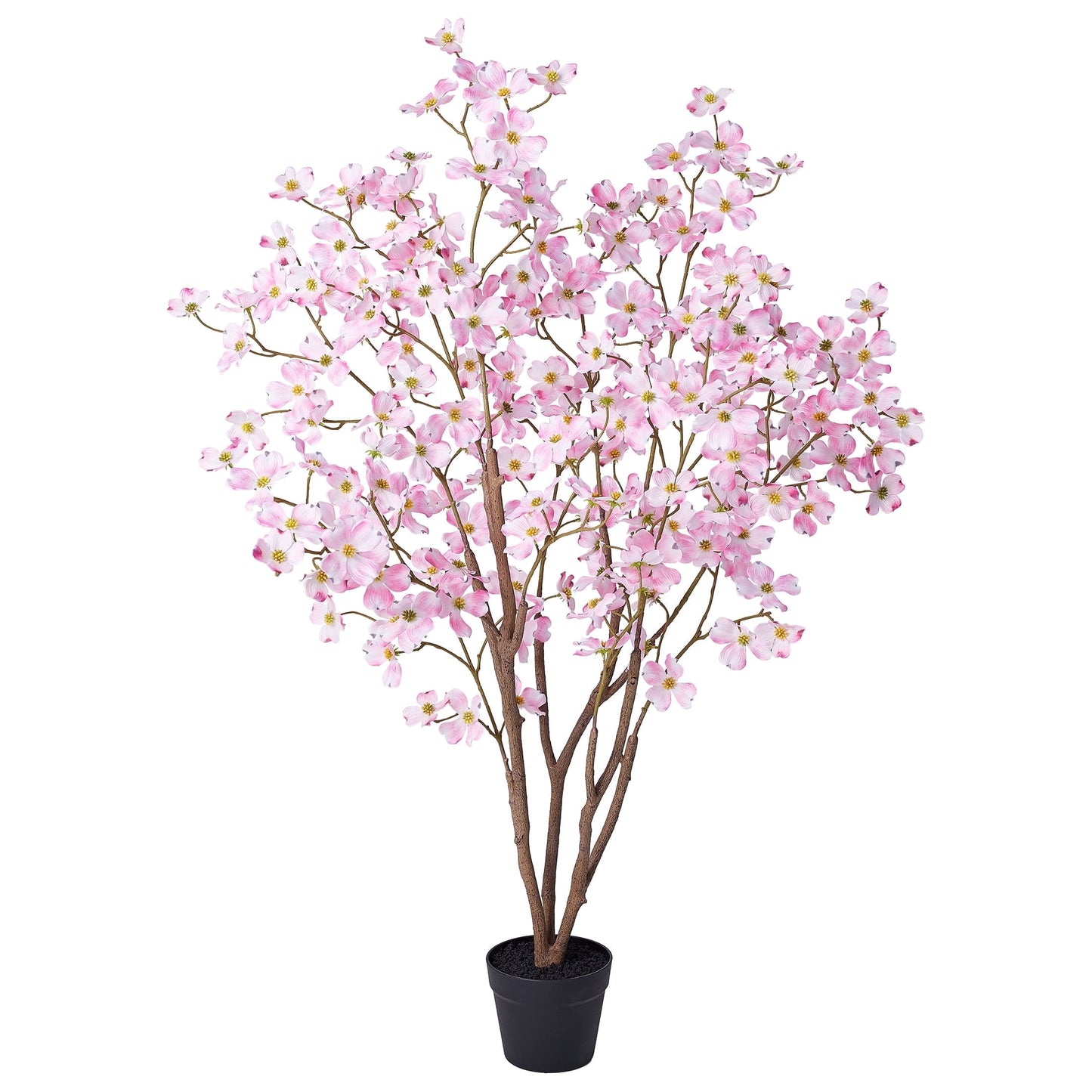 DR.Planzen 2 Pack 4ft Pink Artificial Dogwood Tree, Lifelike Faux Dogwood Flower Tree with Green Leaves for Home Decor Indoor Outdoor, Spring Decoration for Living Room Office