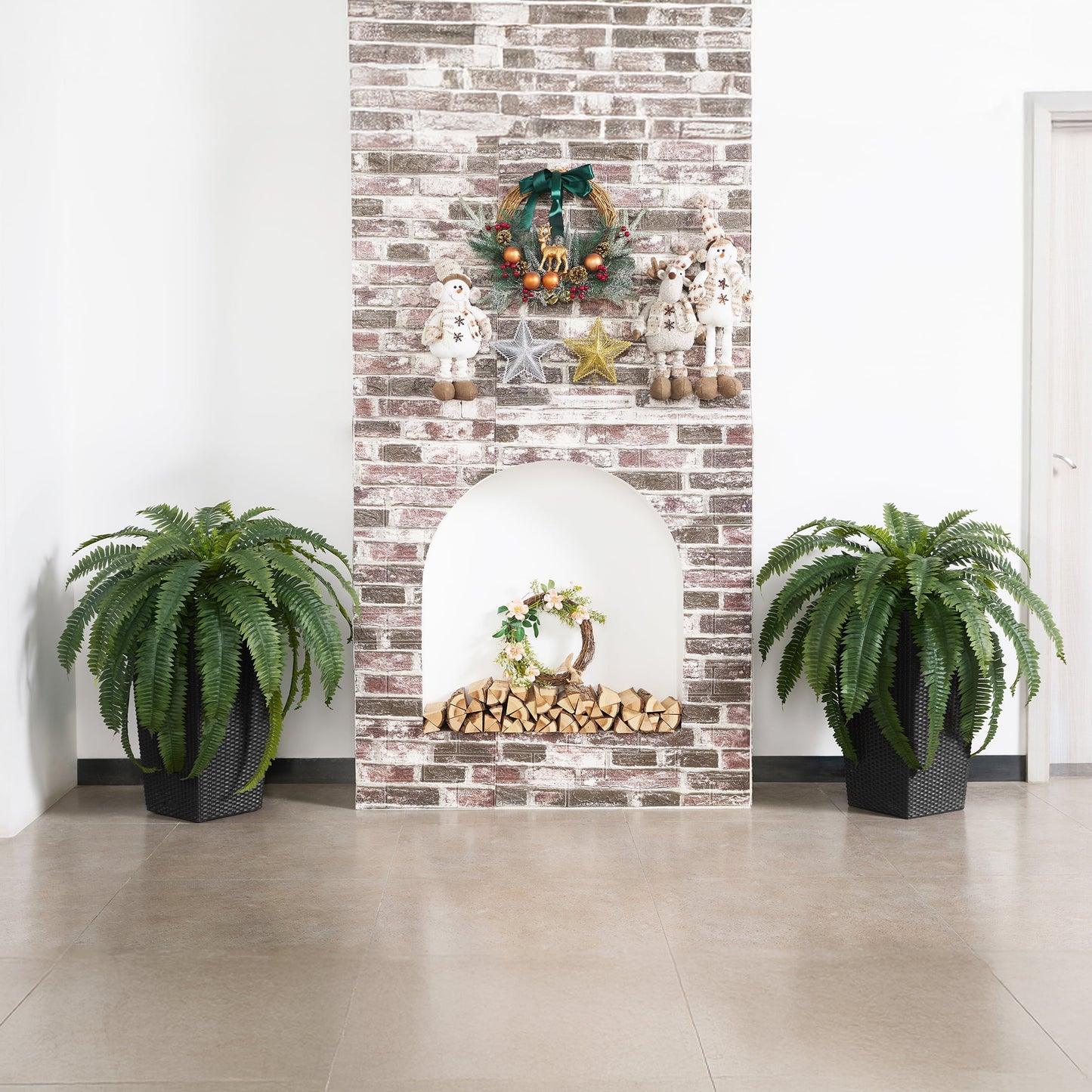 DR.Planzen 2 Pack Artificial Boston Fern Bush Plant with Black Tapered Planter - UV Resistant Faux Ferns with 39 Leaves