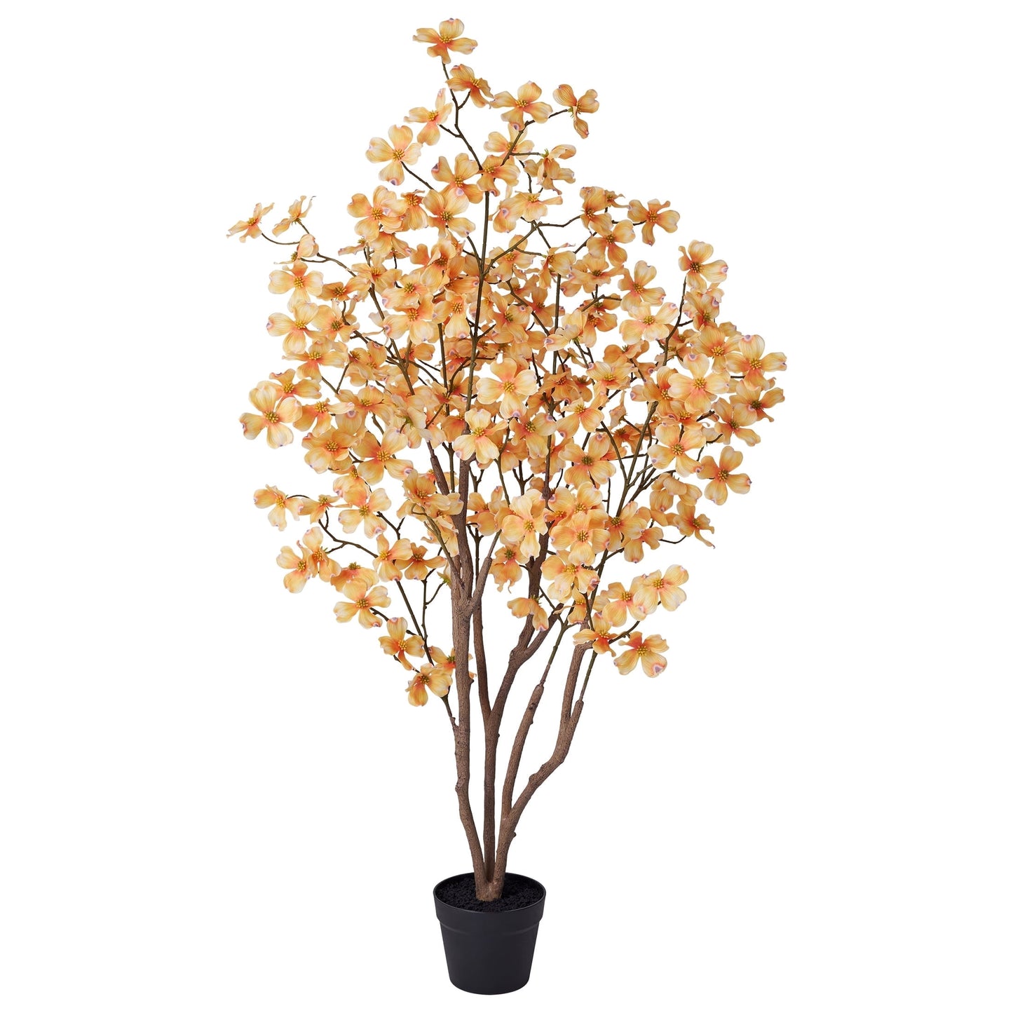DR.Planzen 2 Pack 4ft Artificial Yellow Dogwood Tree, Lifelike Faux Dogwood Flower Tree with Green Leaves for Home Decor Indoor Outdoor, Spring Decoration for Living Room Office