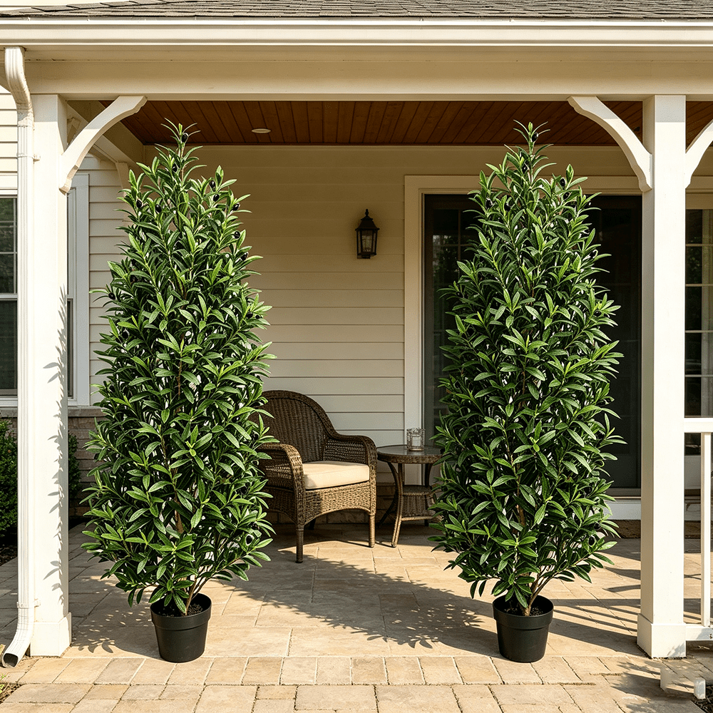 DR.Planzen 2 Pack 5 FT Artificial Olive Topiary Tree in Black Pot, Faux Olive Tree with 2378 Leaves, 114 Fruits, Fake Potted Olive Plant for Living Room Office Decor