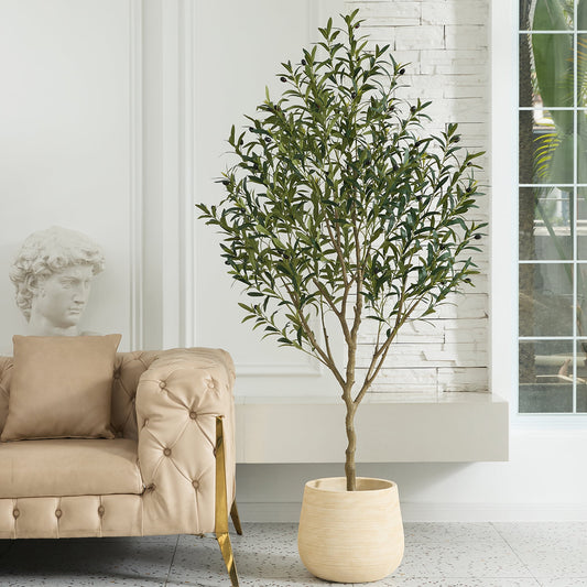 6FT Fuller Artificial Olive Tree in Pot, Artificial Olive Plants with Fruits, Realistic Indoor Outdoor Plants for Home Decor Housewarming Gift
