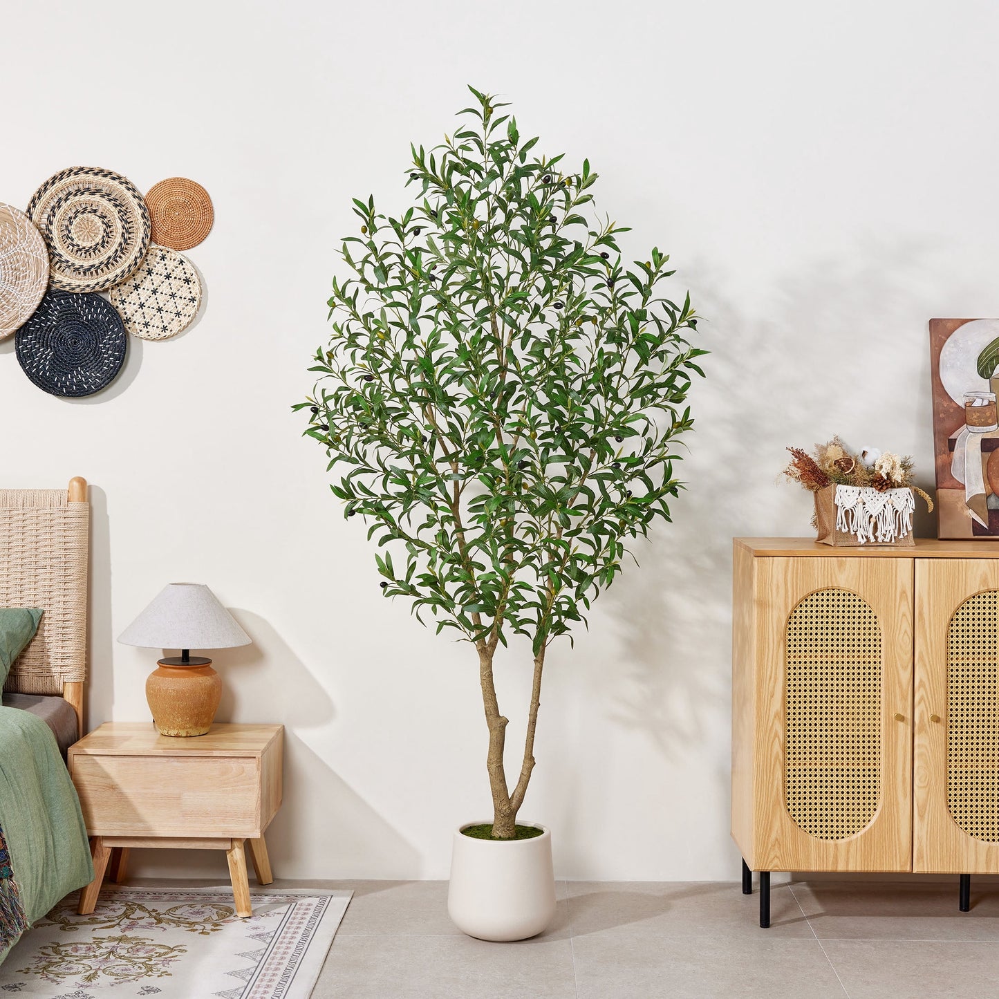 DR.Planzen 7ft Dense Artificial Olive Tree - Faux Olive Plant for Indoor & Outdoor Decor - Adjustable Branches - UV Resistant Realistic Olive Tree in White Planter