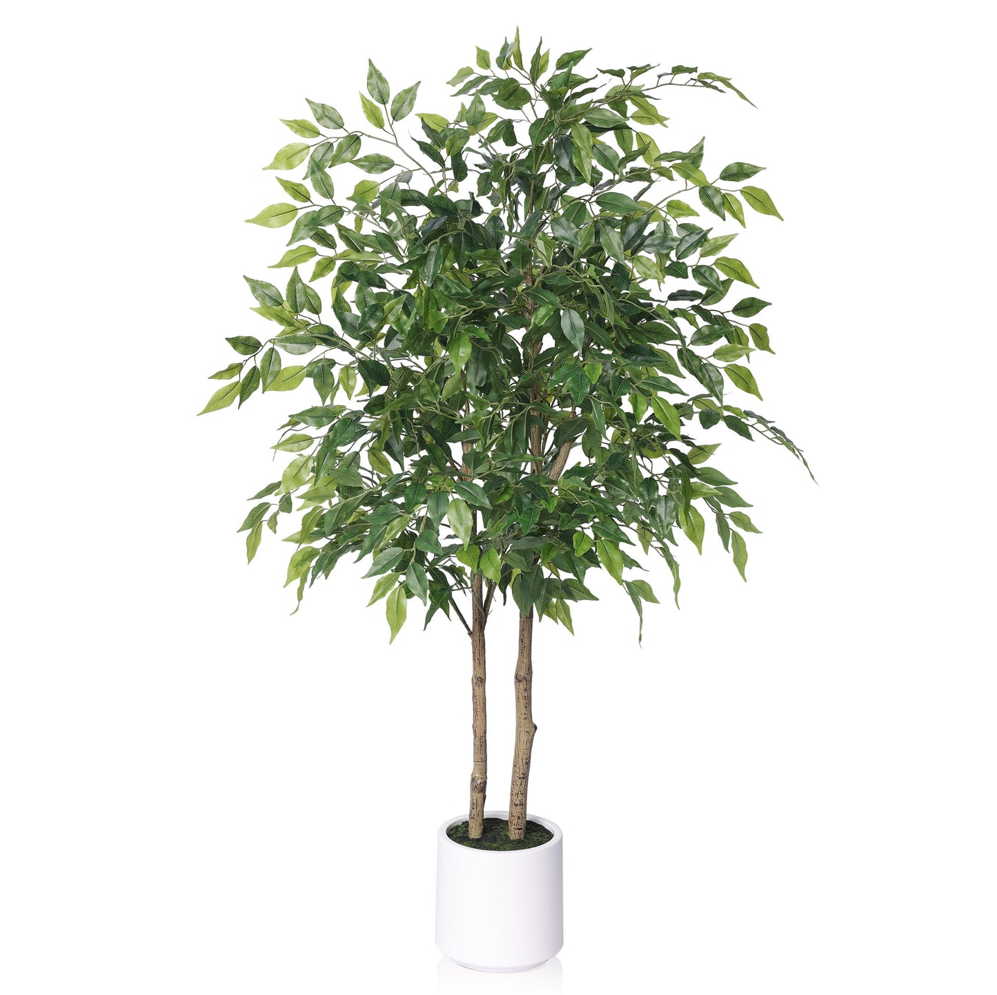 DR.Planzen 4.5ft Artificial Ficus Tree with White Planter, Tall Faux Ficus Tree, Artificial Plants for Home Office Decor