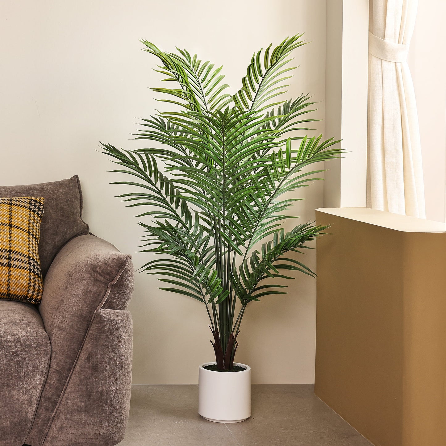 DR.Planzen 4.5ft Artificial Palm Tree with White Planter, Tall Faux Palm Tree, Artificial Plants for Home Office Decor