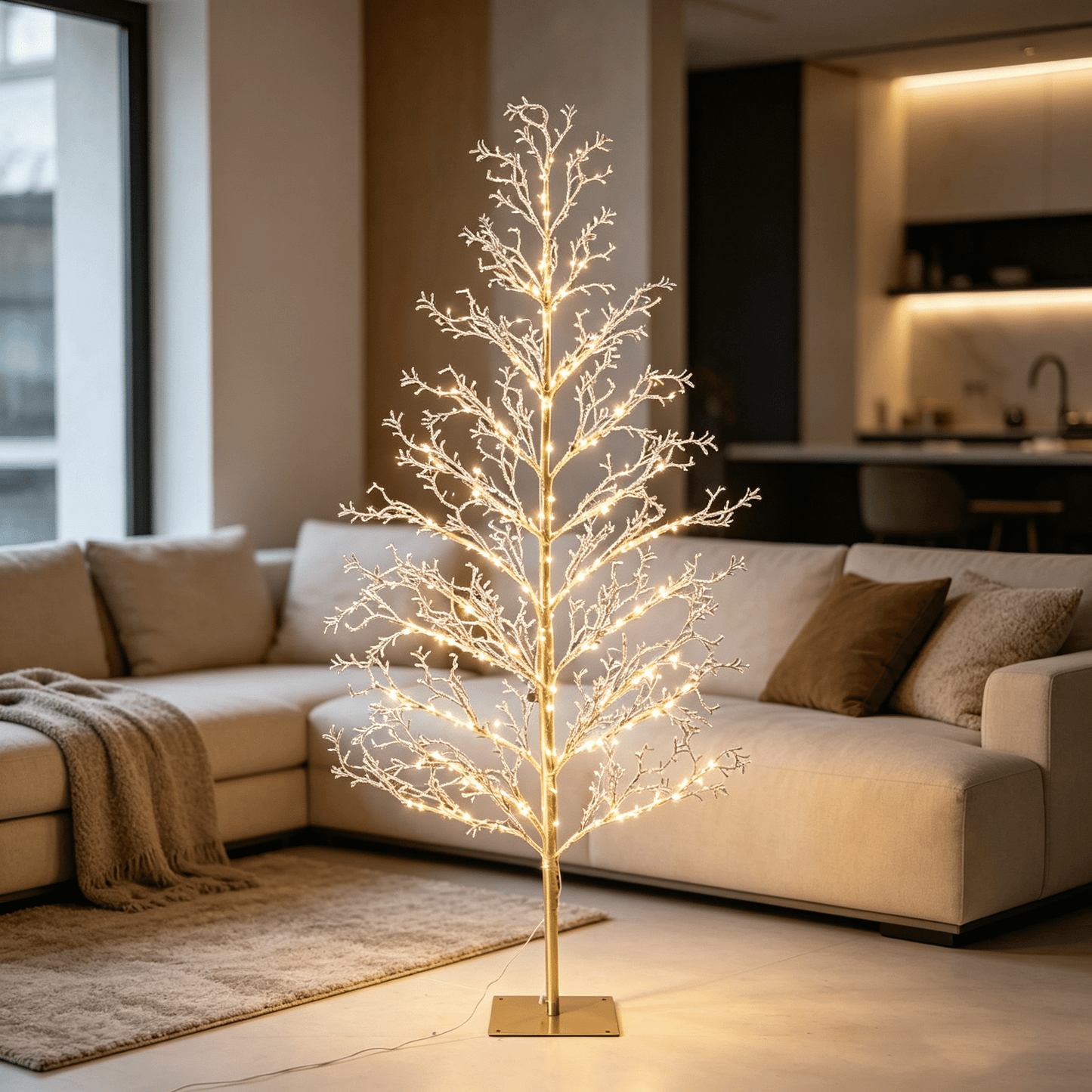 DR.Planzen 5FT Pre-Lit Ice Crystal Christmas Tree, Golden Warm White LED Lighted Tree with Breathing Flash Effect, Indoor & Outdoor Holiday Decoration