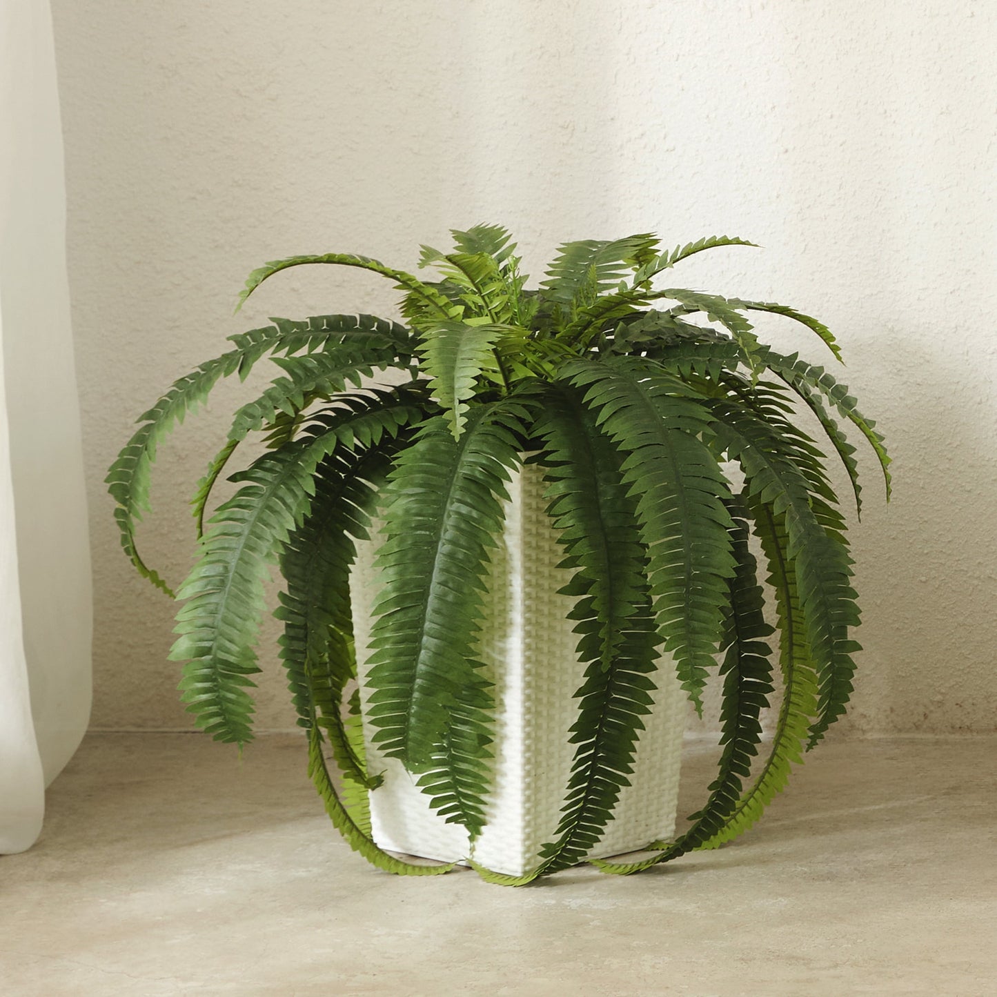 DR.Planzen 2 Pack Artificial Boston Fern Bush Plant with White Tapered Planter - UV Resistant Faux Ferns with 33 Leaves