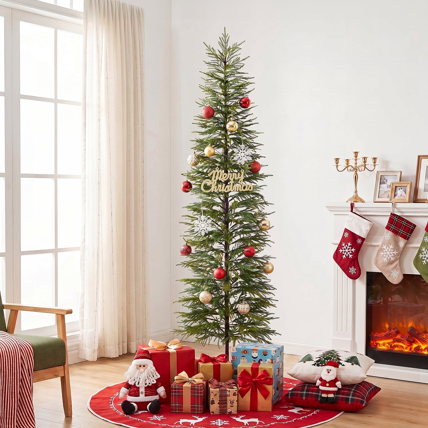 DR.Planzen 7' Unlit Green Cypress Artificial Christmas Tree, Full-Bodied Xmas Tree with Foldable Metal Stand, Easy Assembly Indoor Large Room Holiday Decor