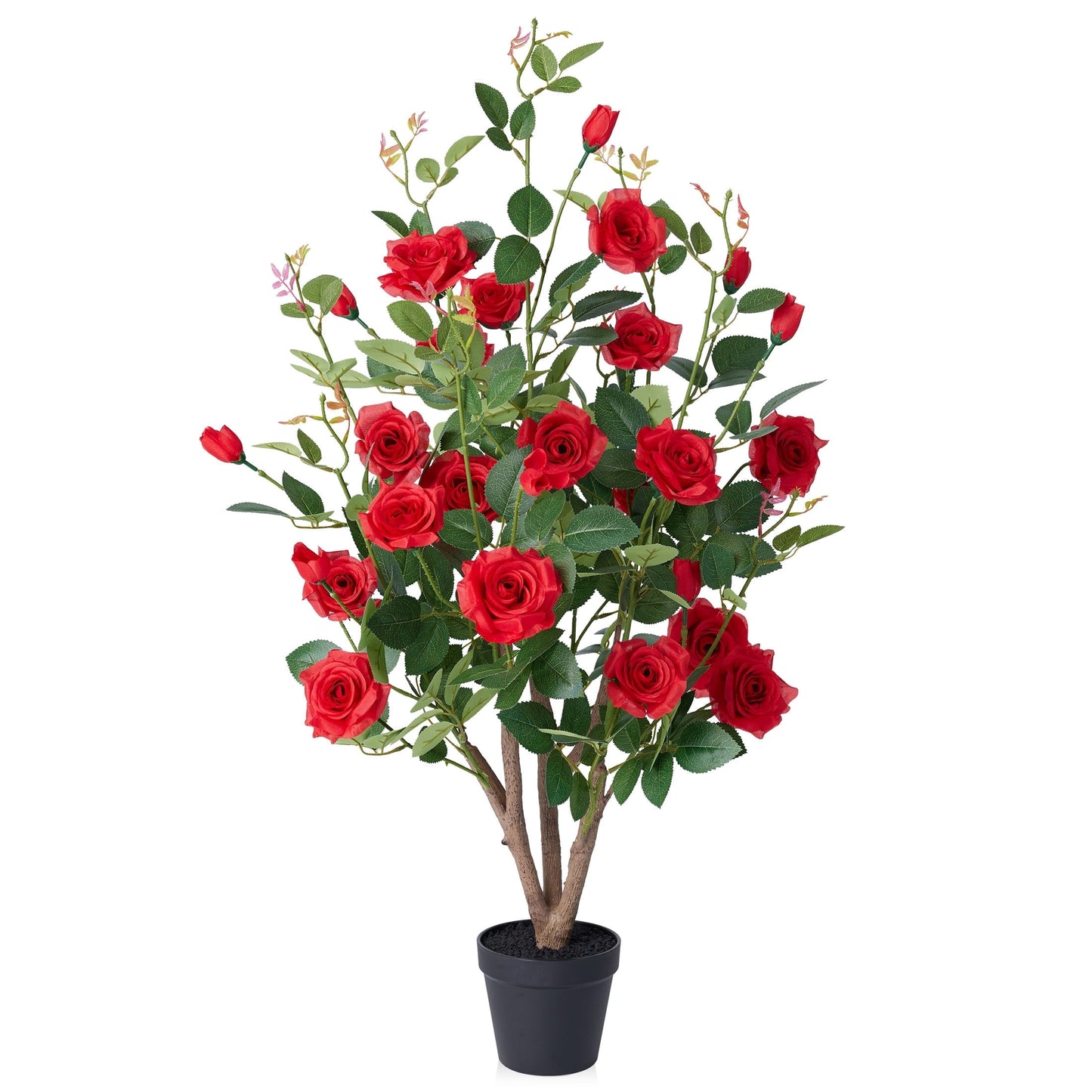 DR.Planzen 2 Pack 3ft Artificial Red Rose Tree with Green Leaves, Lifelike Faux Rose Flower Tree for Home Decor Indoor Outdoor, Living Room Office Decoration