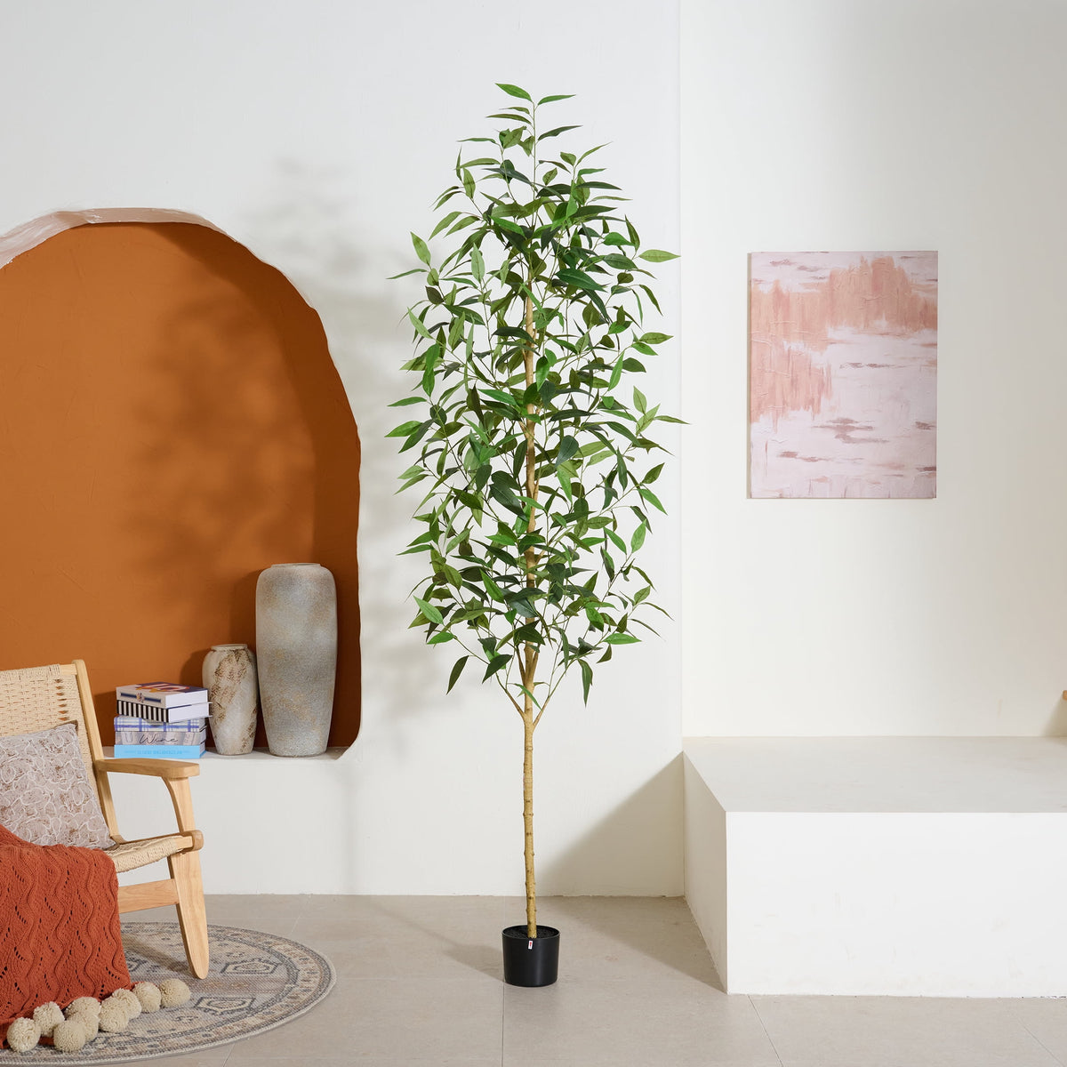 DR.Planzen 7ft Artificial Eucalyptus Tree, Tall Faux Plant in Black Pot, Large Floor Plant for Home & Office Decor