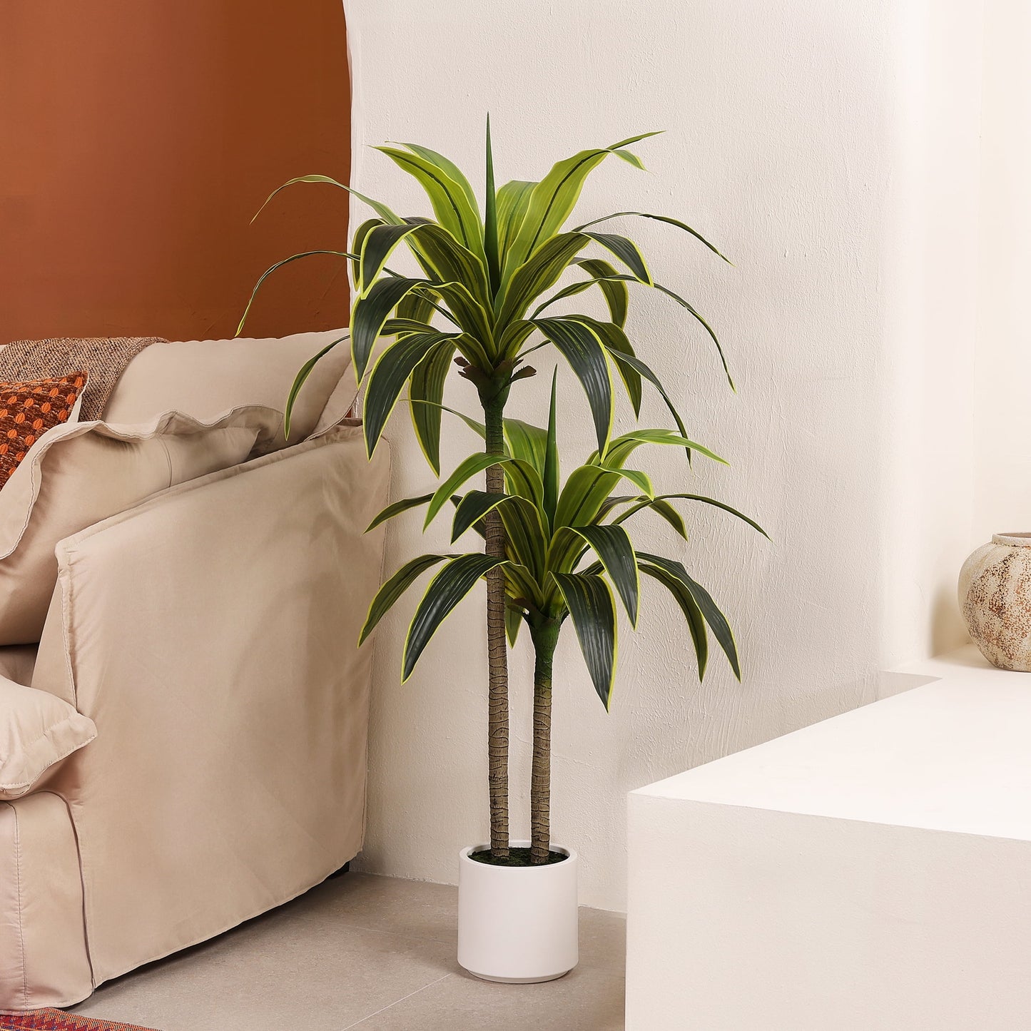 DR.Planzen 4.5ft Artificial Dracaena Tree with White Planter, Tall Faux Dracaena Tree, Artificial Plants for Home Office Decor