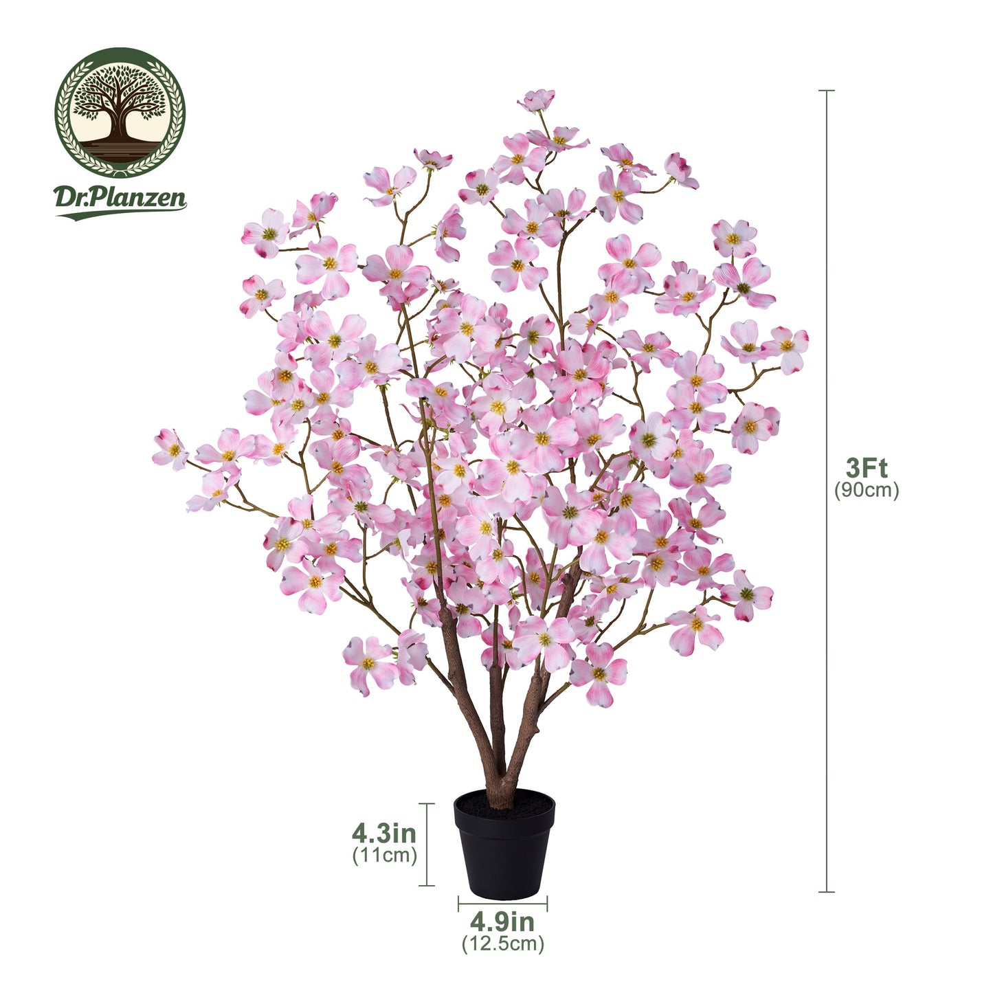 DR.Planzen 2 Pack 3ft Pink Artificial Dogwood Tree, Lifelike Faux Dogwood Flower Tree with Green Leaves for Home Decor Indoor Outdoor, Spring Decoration for Living Room Office