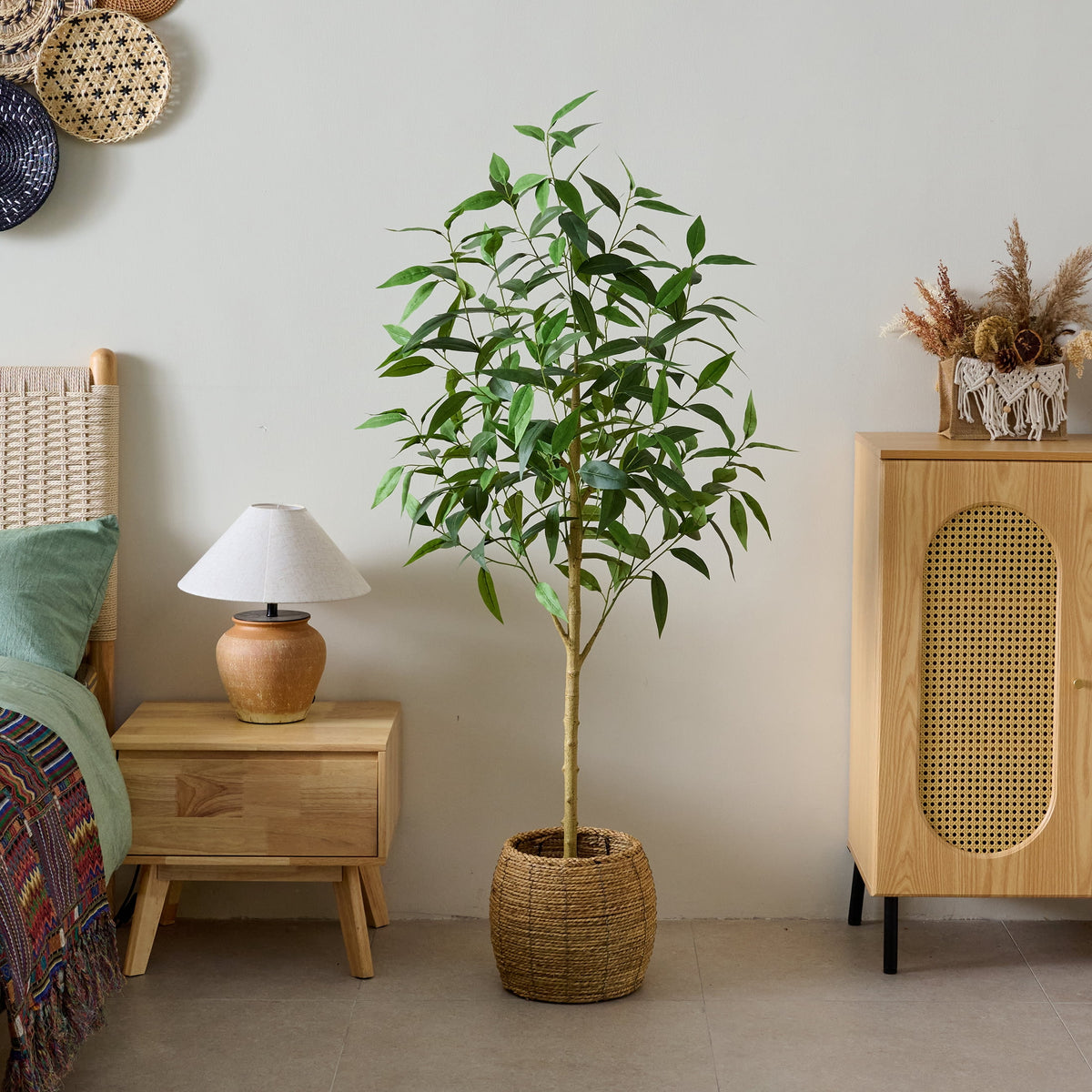DR.Planzen 5ft Artificial Eucalyptus Tree, Tall Faux Plant in Black Pot, Realistic Greenery for Living Room, Office, and Indoor Decor