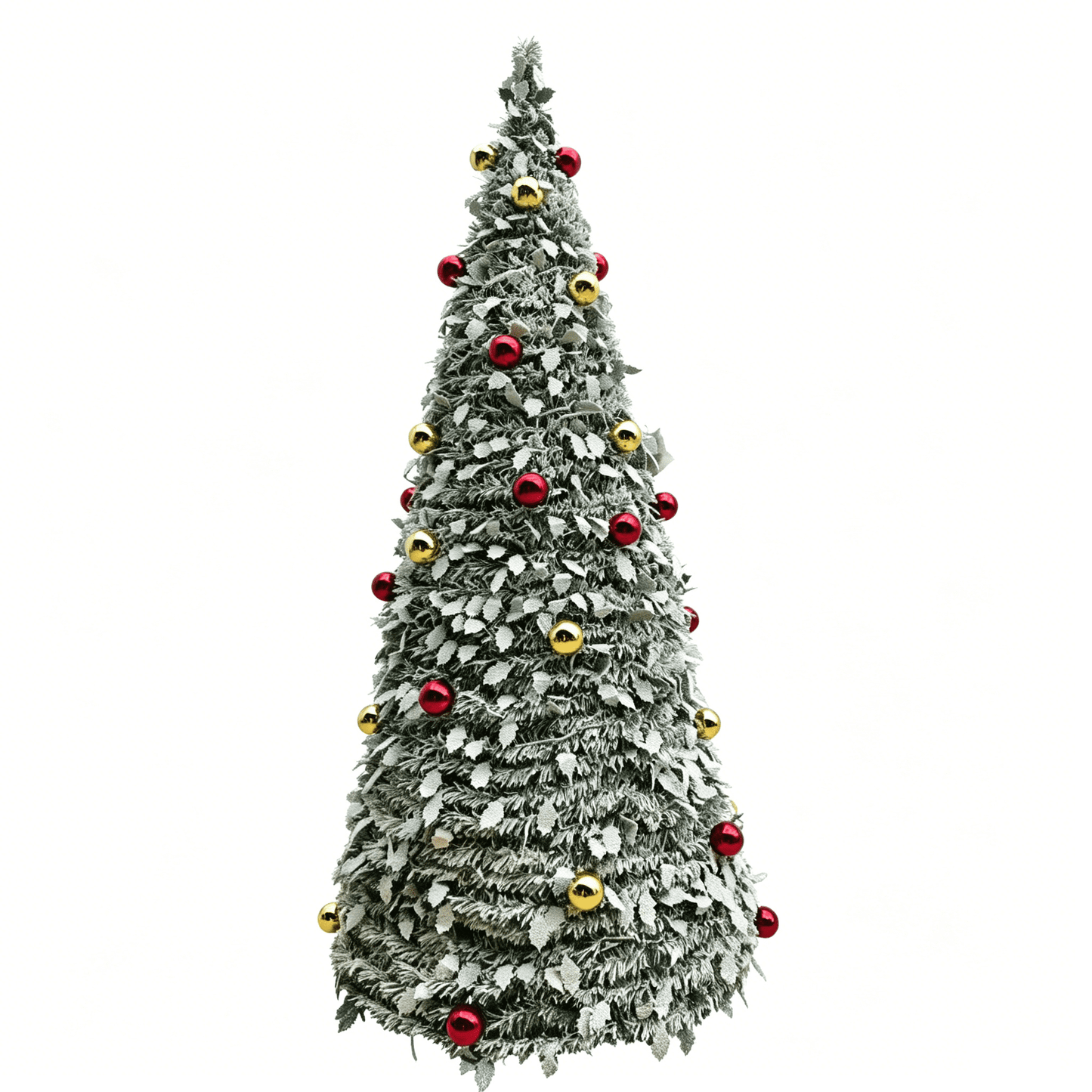 7 ft Flocked Christmas Tree with Lights - Artificial Christmas Tree, Foldable Snow Christmas Tree, Prelit Xmas Tree with Ornaments and Plastic Stand for Indoor Holiday Decorations