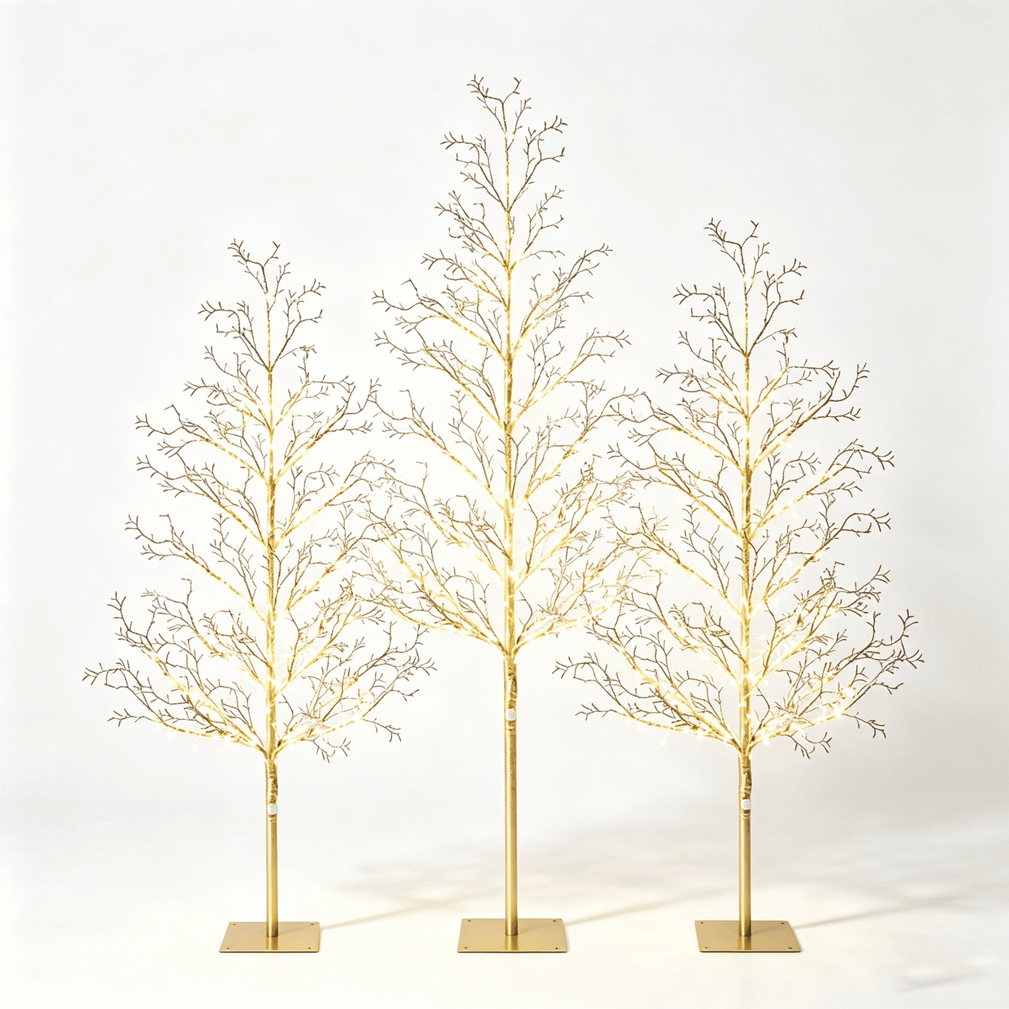 DR.Planzen 4FT/5FT/6FT Pre-Lit Ice Crystal Christmas Tree Set, Golden Warm White LED Lighted Trees with Breathing Flash, Indoor & Outdoor Holiday Decor