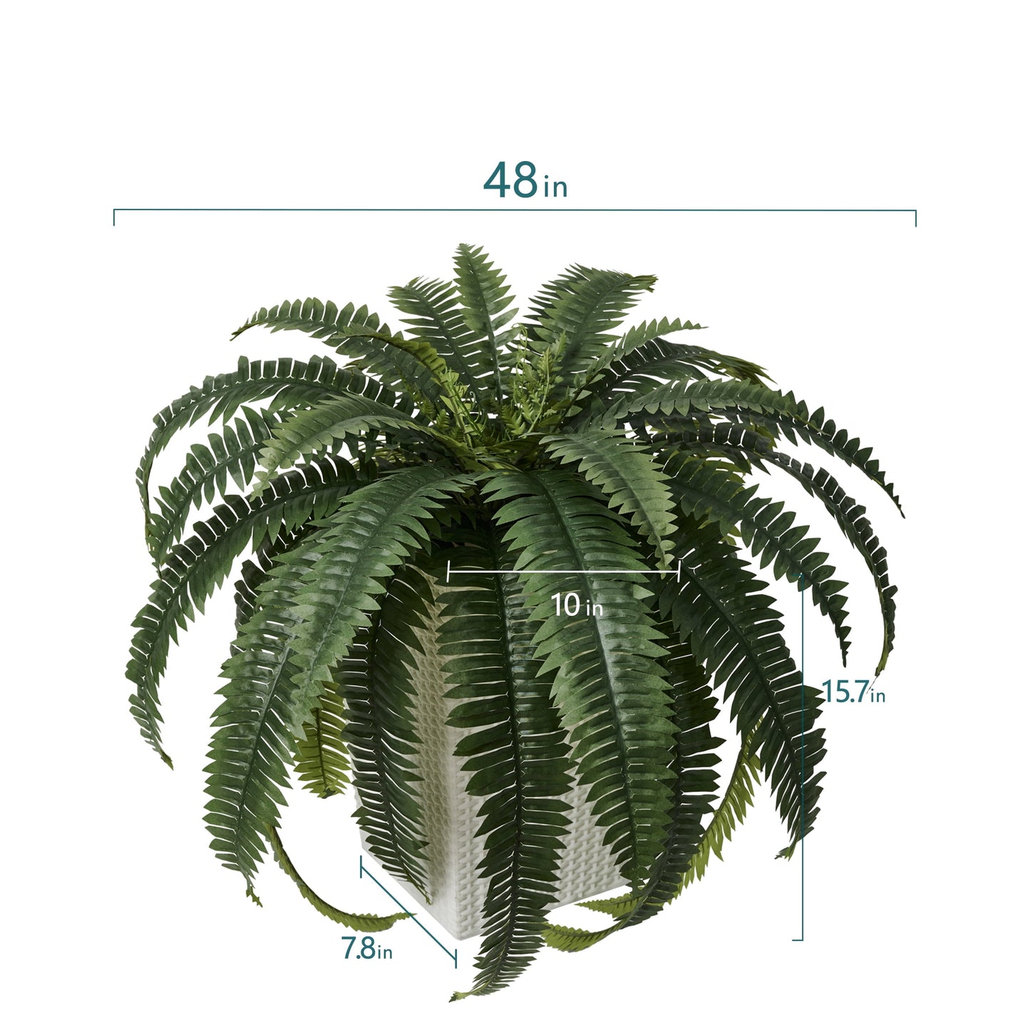 DR.Planzen Artificial Boston Fern Bush Plant with White Tapered Planter - UV Resistant Faux Ferns with 33 Leaves