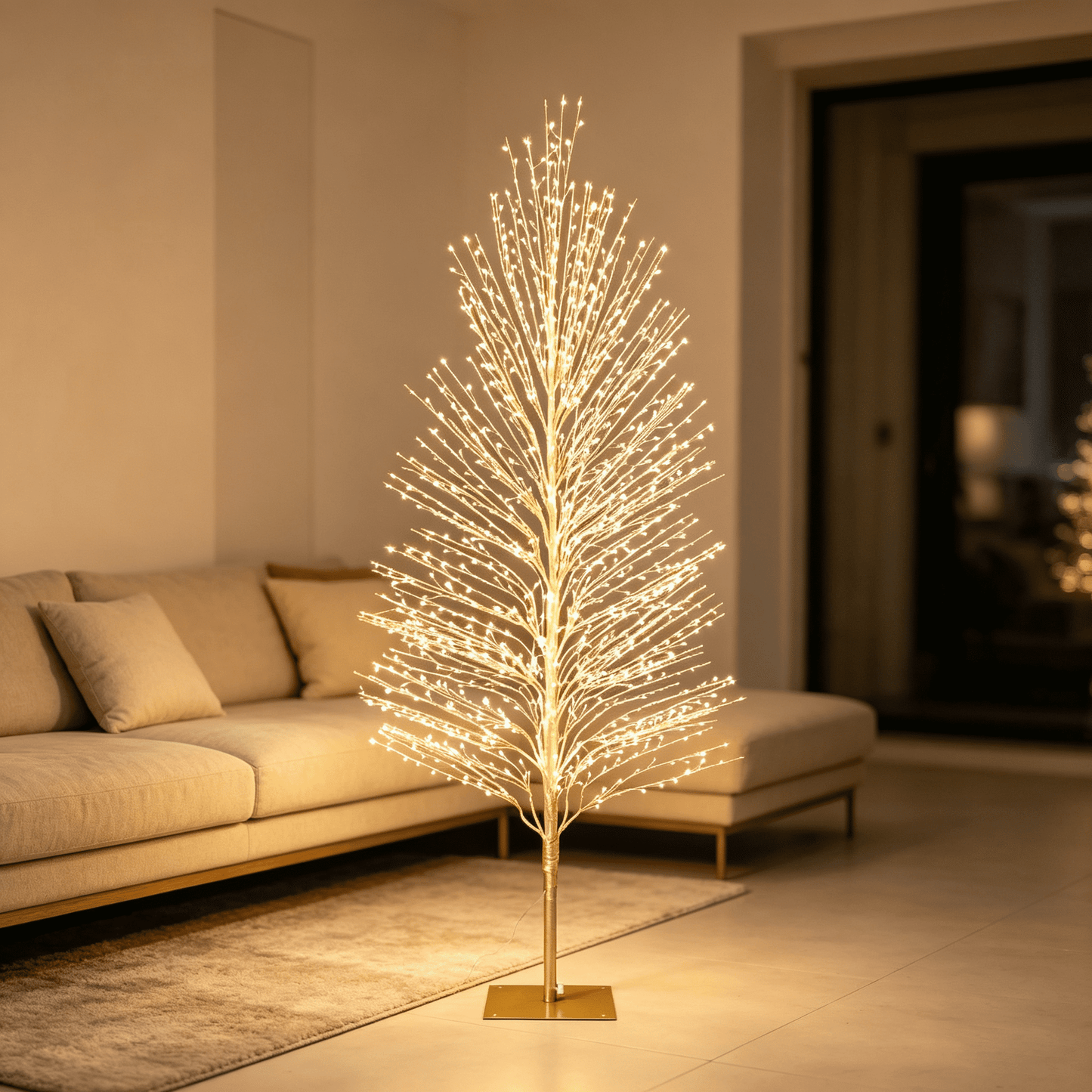 DR.Planzen 5FT Pre-Lit Twisted LED Christmas Tree, Golden Warm White Lighted Spiral Tree with Breathing Flash, Indoor & Outdoor Holiday Decor