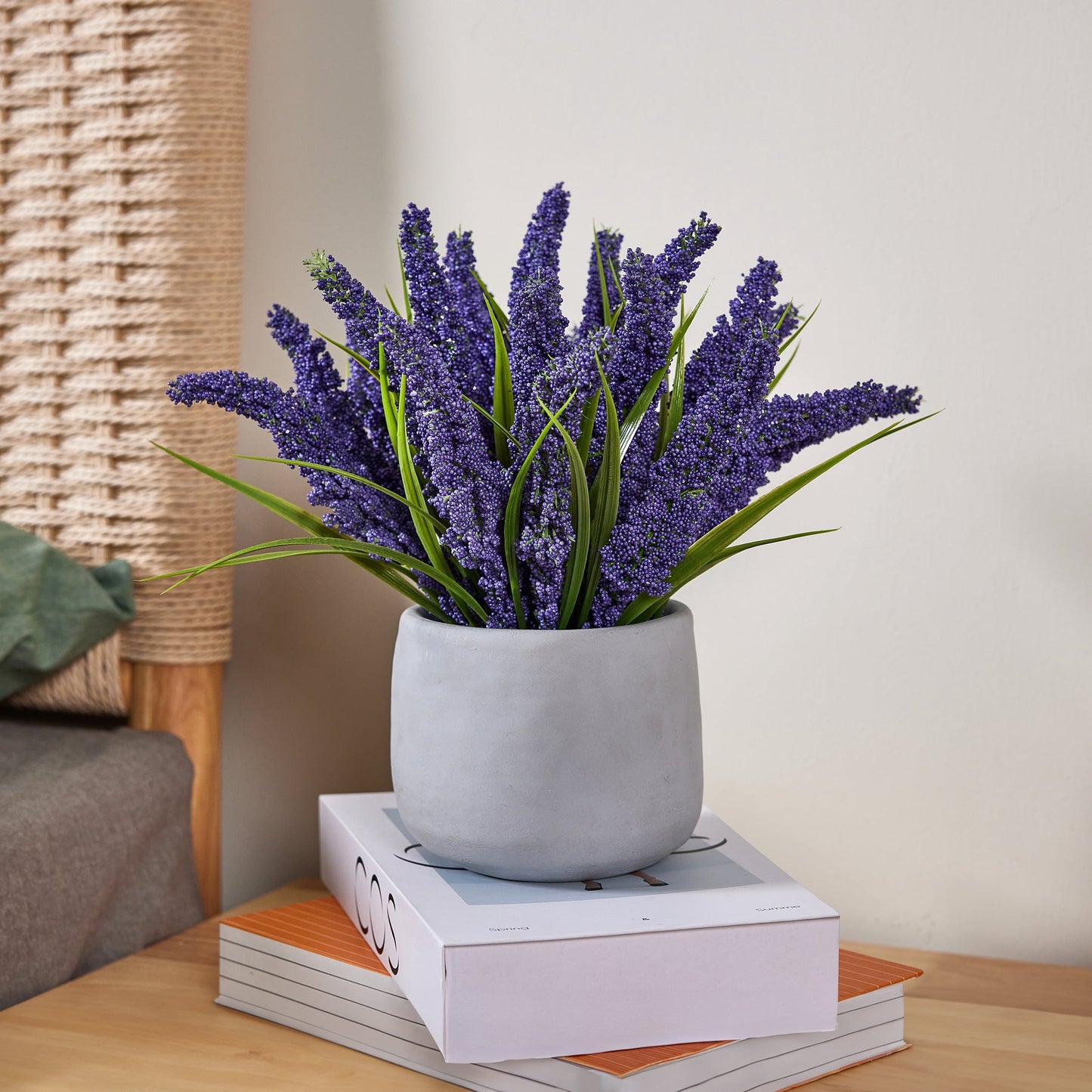 12in Artificial Lavender Plant in White Pot Faux Lavender Flowers Fake Lavender Plant, 21 Stems 42 Leaves Dense Realistic Purple Artificial Flowers for Farmhouse Home Bathroom Desk Decor