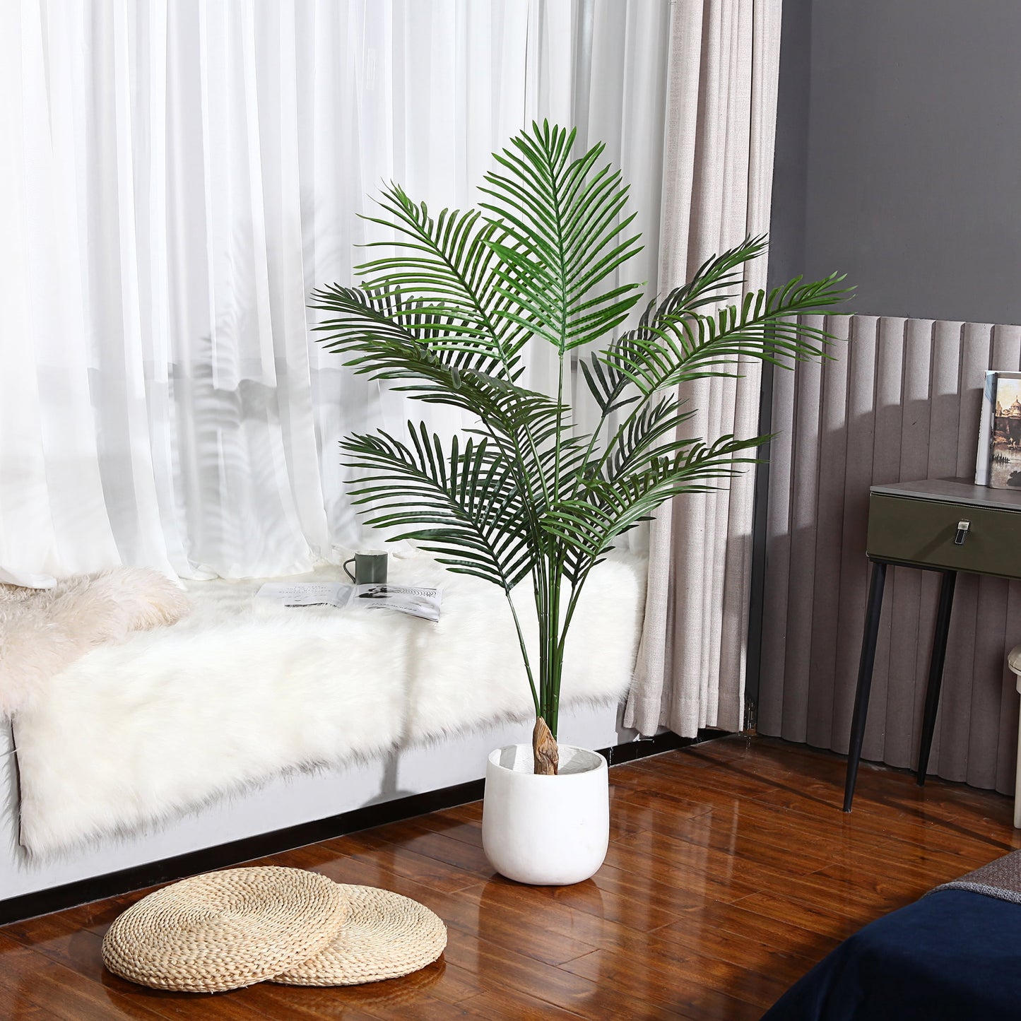 DR.Planzen 5ft Artificial Palm Tree Indoor Plant Tall Fake Tropical Paradise Palm Tree in Pot, Faux Areca Palm Tree for Home Office Living Room Bedroom Farmhouse Modern Decor