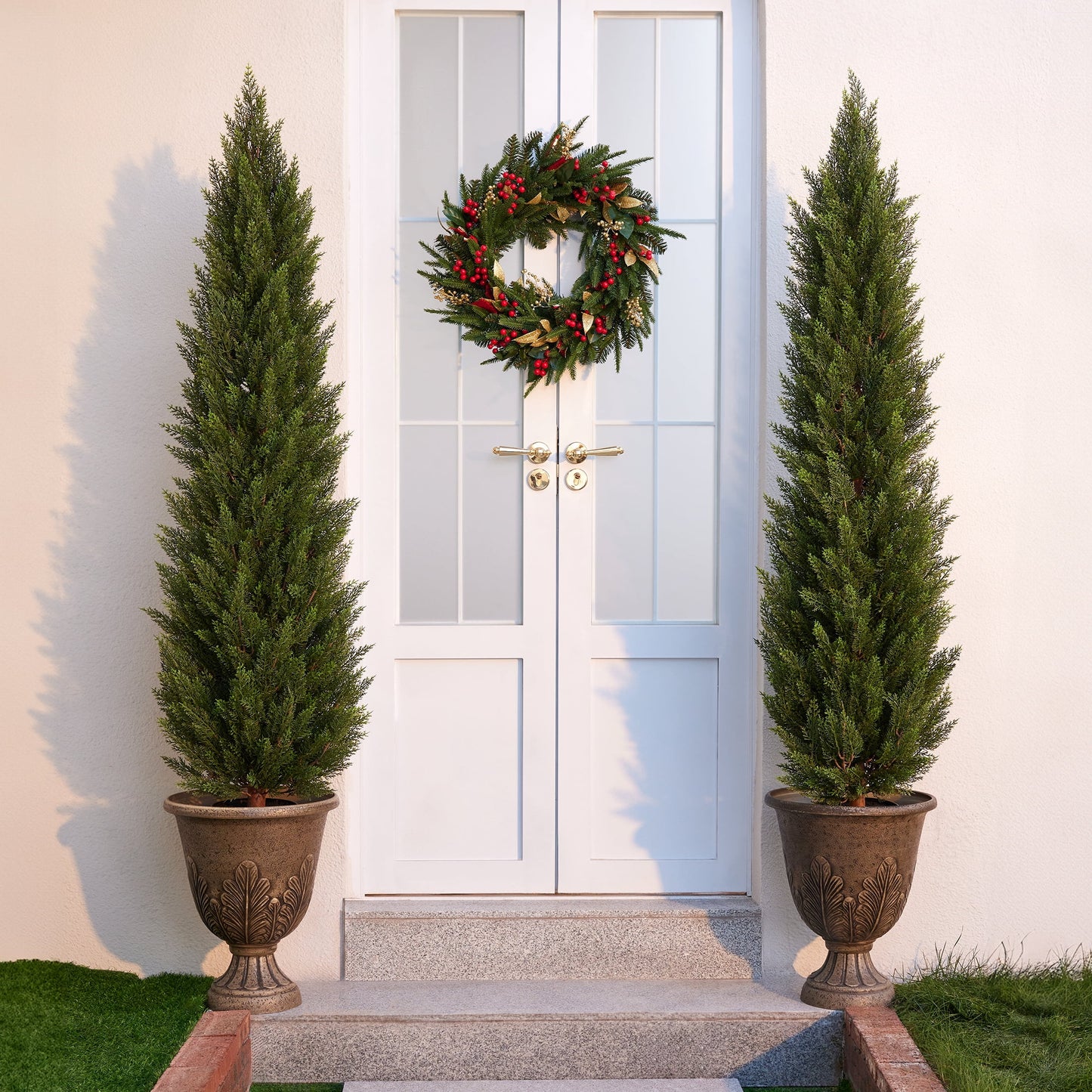 DR.Planzen 6ft Artificial Cedar Tree with Real Wood Trunk, Faux Silk Plant UV Resistant for Indoor Outdoor, Lifelike Fake Potted Tree for Home Office Decor