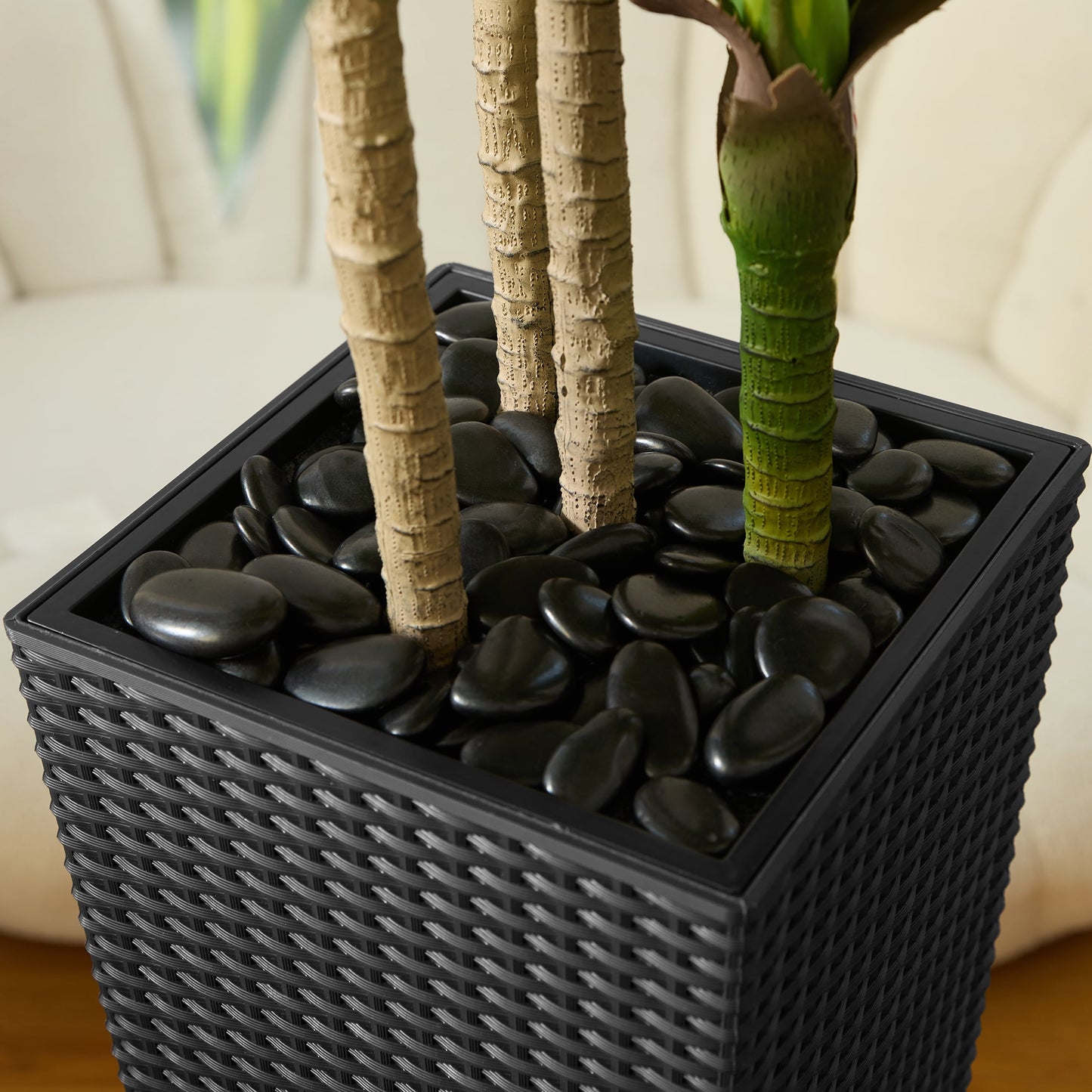 DR.Planzen 6FT Artificial Dracaena Tree with UV-Resistant Silk Leaves in Black Tall Planter - Indoor/Outdoor Faux Plant for Home Office House Decor, Tall Fake Tree for Living Room Lobby & Patio