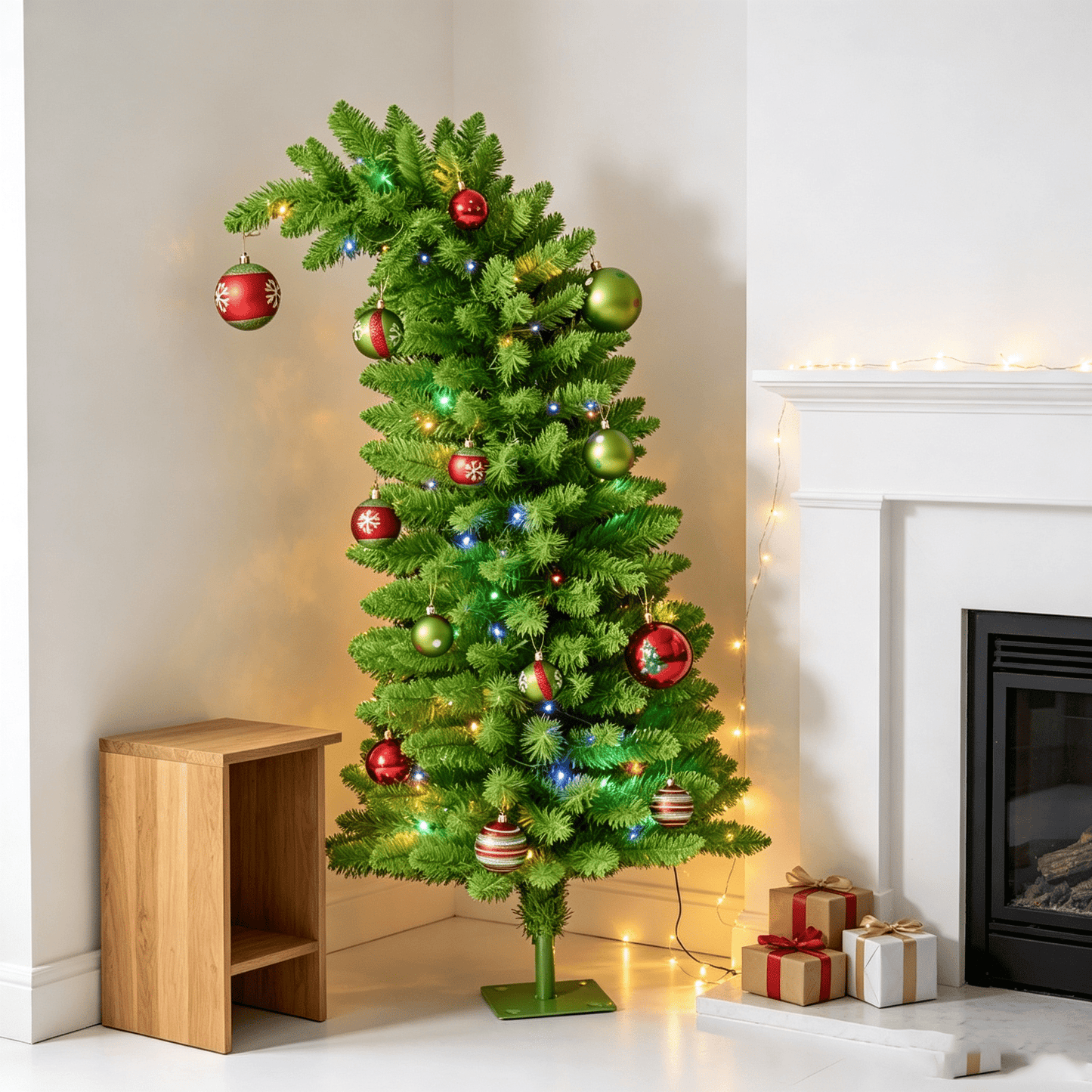 DR.Planzen 5ft Pencil Artificial Christmas Tree with Red & Green Ornaments, Pre-Decorated Slim Xmas Tree, Indoor Floor Holiday Decor, 1 Pack