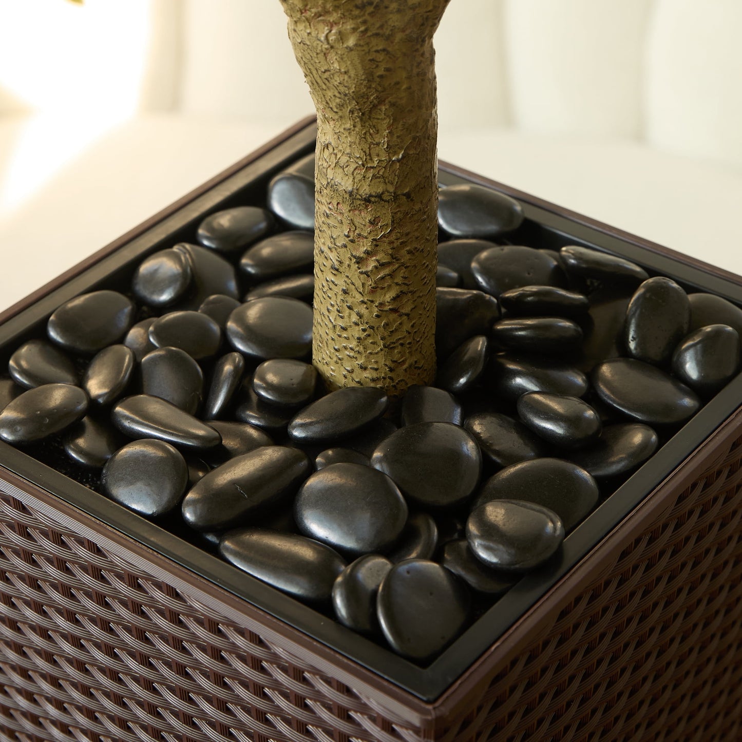 DR.Planzen UV Resistant 8ft Artificial Olive Tree in Brown Large Planter with Pebbles¨C Faux Olive Tree for Indoor and Outdoor Decor, Lifelike Greenery for Home & Garden Decor