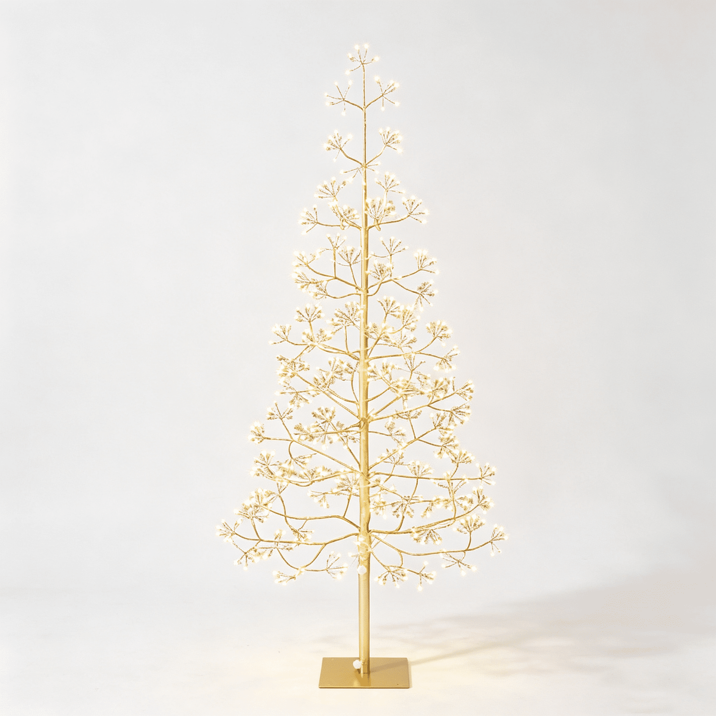 DR.Planzen 4ft Pre-Lit Artificial Christmas Tree with 500 Warm White LED Lights, Collapsible Slim Xmas Tree with Metal Stand, Indoor Outdoor Holiday Decoration, Champagne Gold