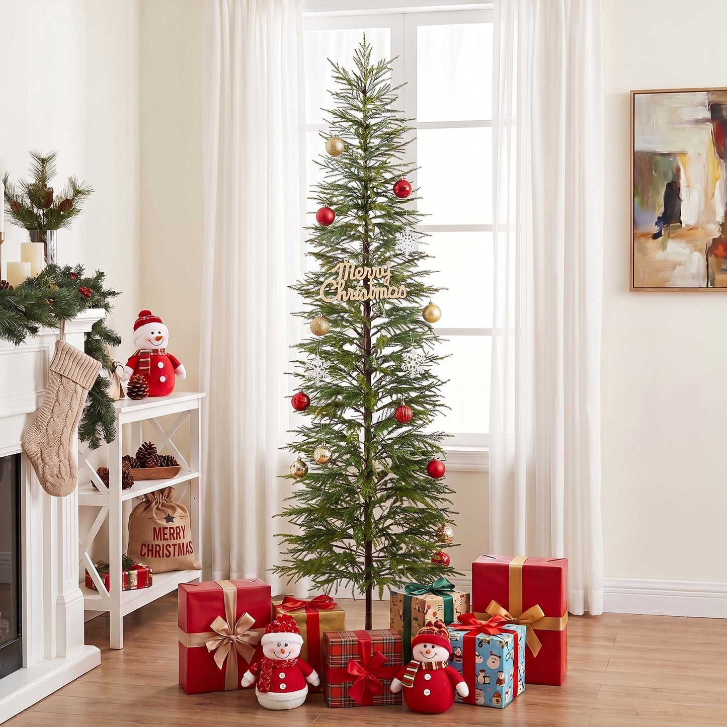 DR.Planzen 7' Unlit Green Cypress Artificial Christmas Tree, Full-Bodied Xmas Tree with Foldable Metal Stand, Easy Assembly Indoor Large Room Holiday Decor