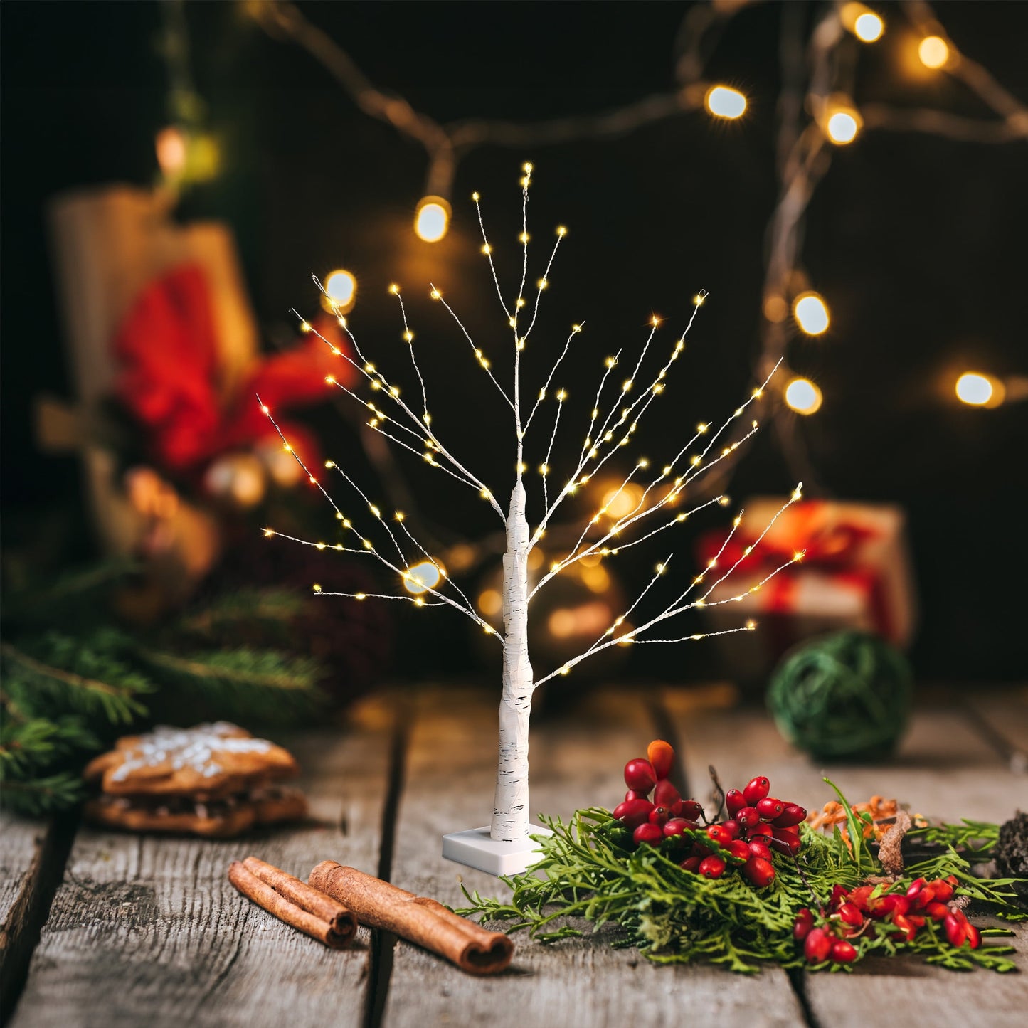2FT Christmas Tree Light Decorations - USB/Battery Powered 144 LED Birch Tree Lamp with Timer, Warm White DIY Artificial Christmas Tree for Tabletop Home Party Decor, Festive ?Christmas Decor