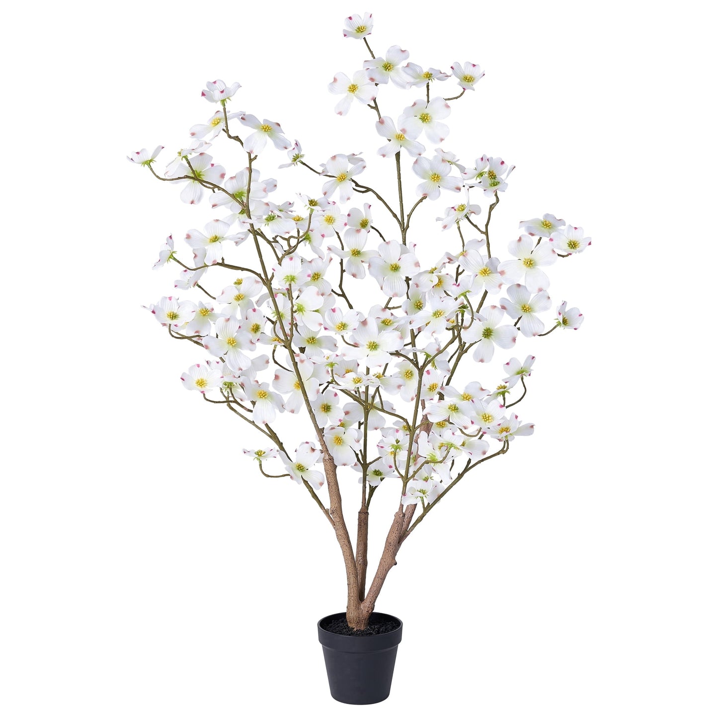DR.Planzen 2 Pack 3ft Artificial White Dogwood Tree, Lifelike Faux Dogwood Flower Tree with Green Leaves for Home Decor Indoor Outdoor, Spring Decoration for Living Room Office