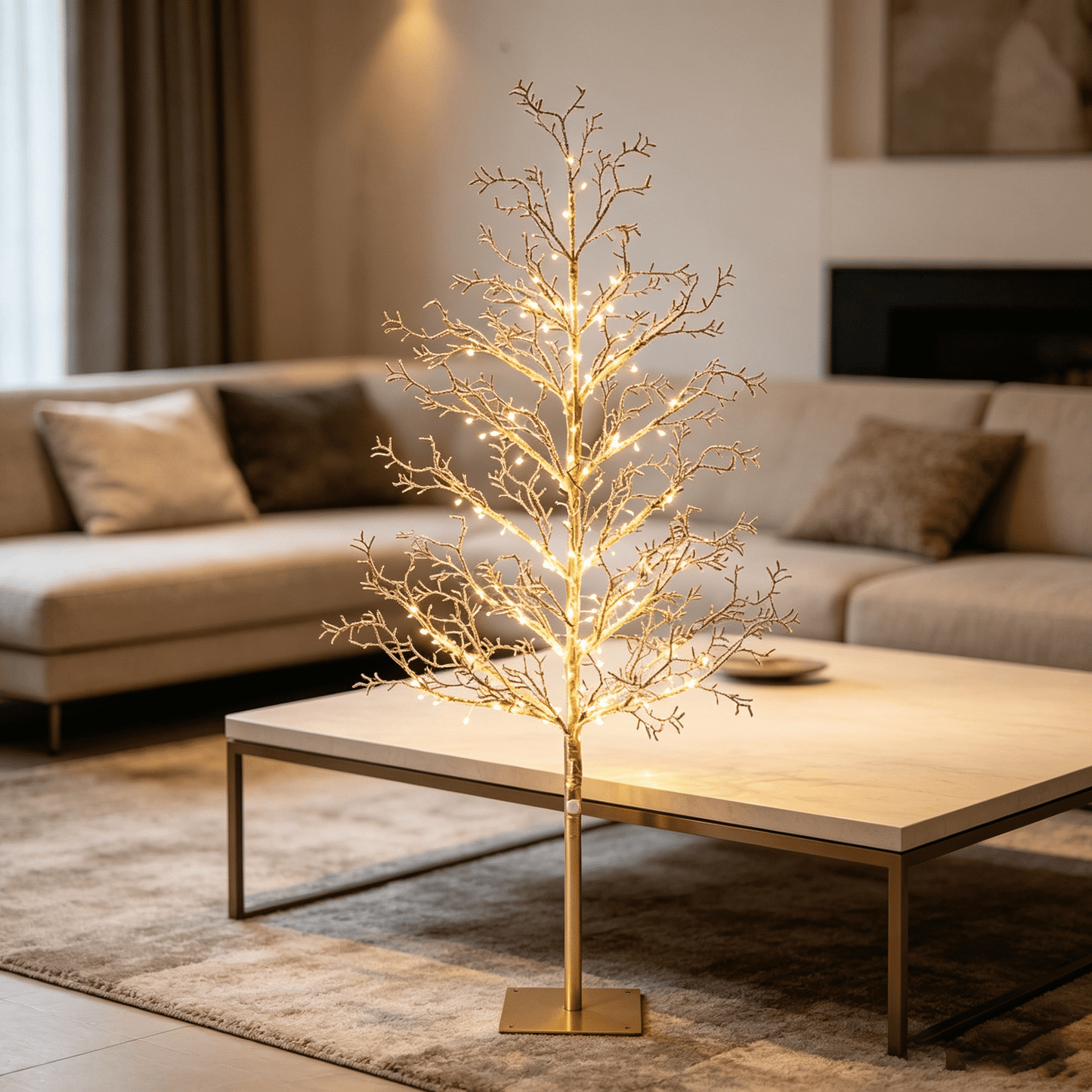 DR.Planzen 4FT Pre-Lit Ice Crystal Christmas Tree, Golden Warm White LED Lighted Tree with Breathing Flash Effect, Indoor & Outdoor Holiday Decoration