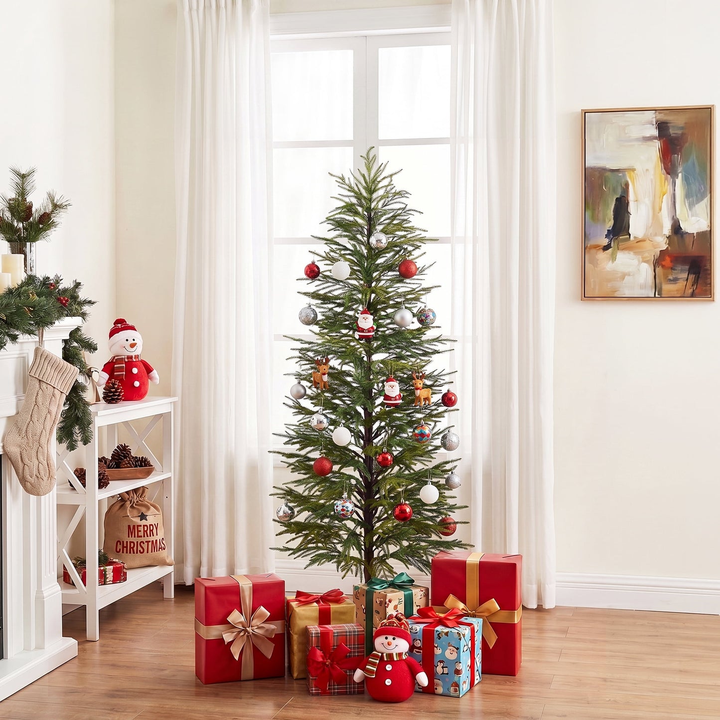 DR.Planzen 5' Unlit Green Cypress Artificial Christmas Tree, Slim Xmas Tree with Foldable Metal Stand, Easy Assembly Indoor Tabletop Holiday Decor