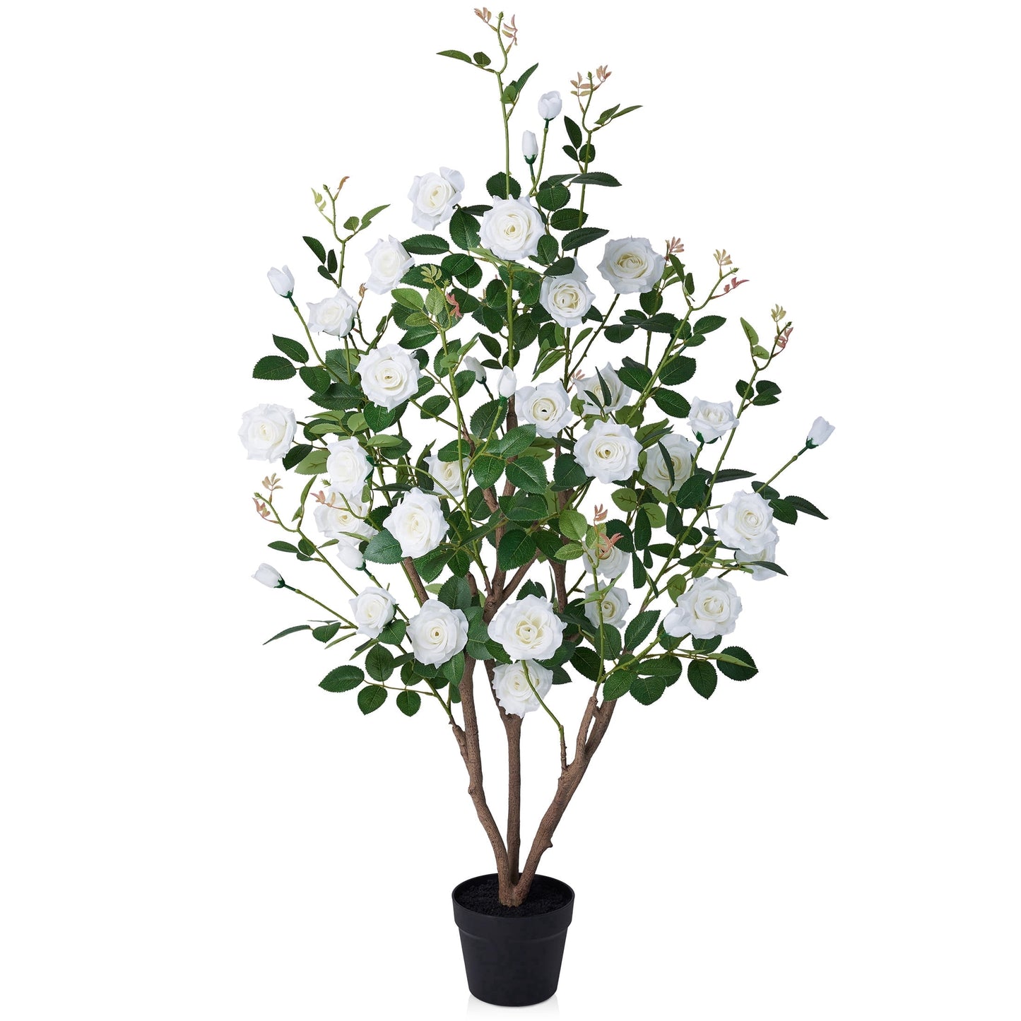 DR.Planzen 2 Pack 4ft Artificial White Rose Tree with Green Leaves, Lifelike Faux Rose Flower Tree for Home Decor Indoor Outdoor, Living Room Office Decoration