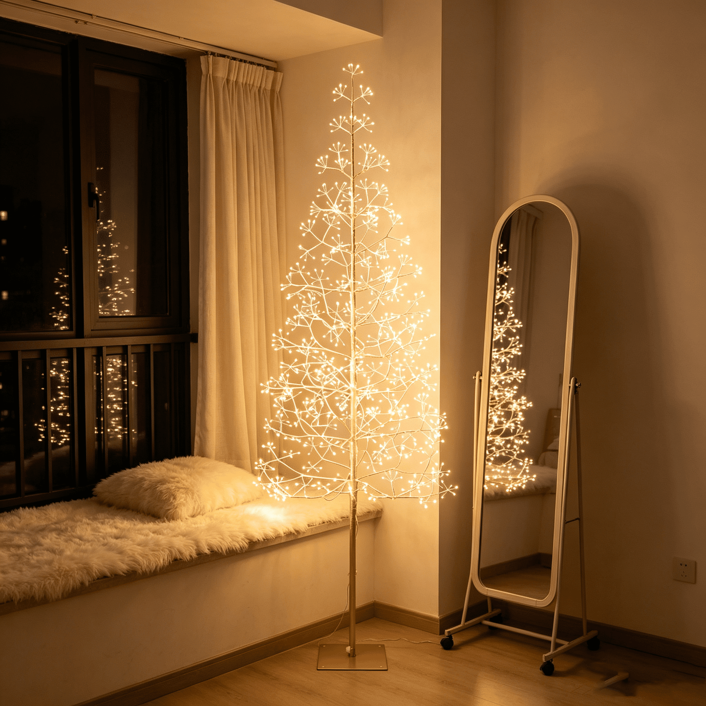 DR.Planzen 6ft Pre-Lit Starburst Artificial Christmas Tree with 800 Warm White Twinkling LED Lights, Slim Gold Tinsel Xmas Tree with Metal Base, Indoor Outdoor Holiday Decor