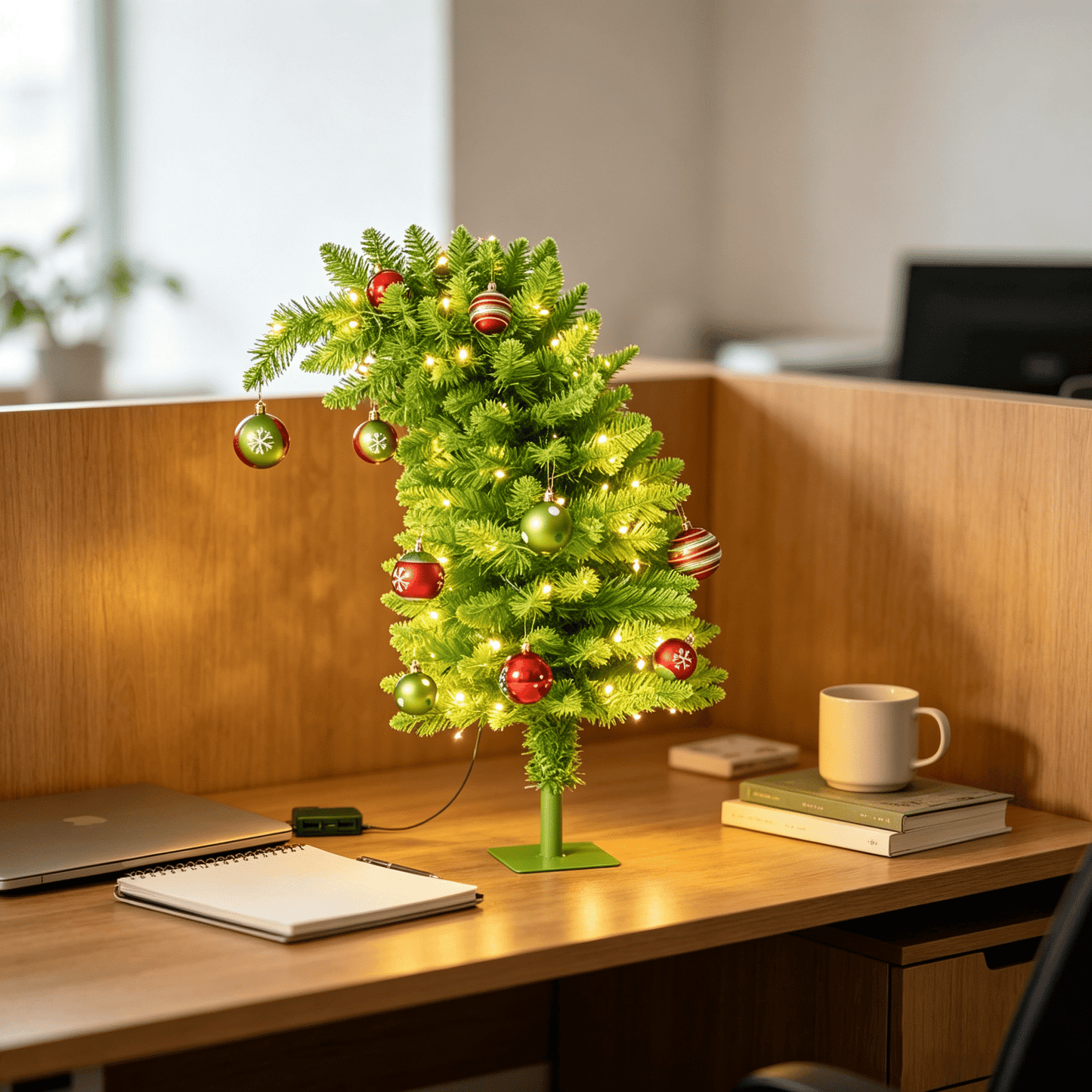 DR.Planzen 2ft Pencil Artificial Christmas Tree with Red & Green Ornaments, Pre-Decorated Slim Xmas Tree, Indoor Tabletop Holiday Decor, 1 Pack