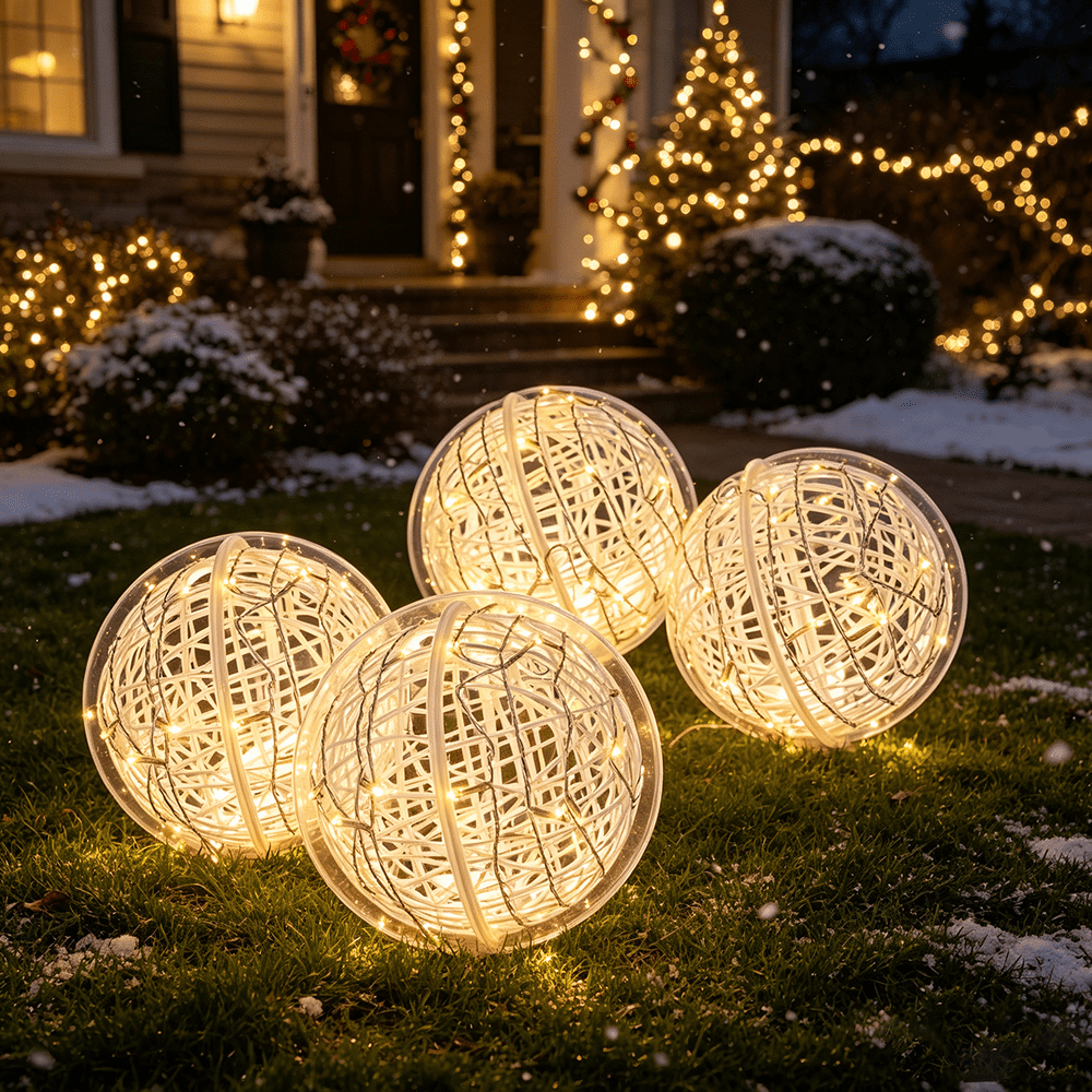 DR.Planzen 4 Pack 8in Christmas Ball Lights Outdoor, Hanging Globe Lights, Sphere Tree Lights, Warm White LED Lights - 160 LEDs, 8 Modes for Yard Porch Patio Home
