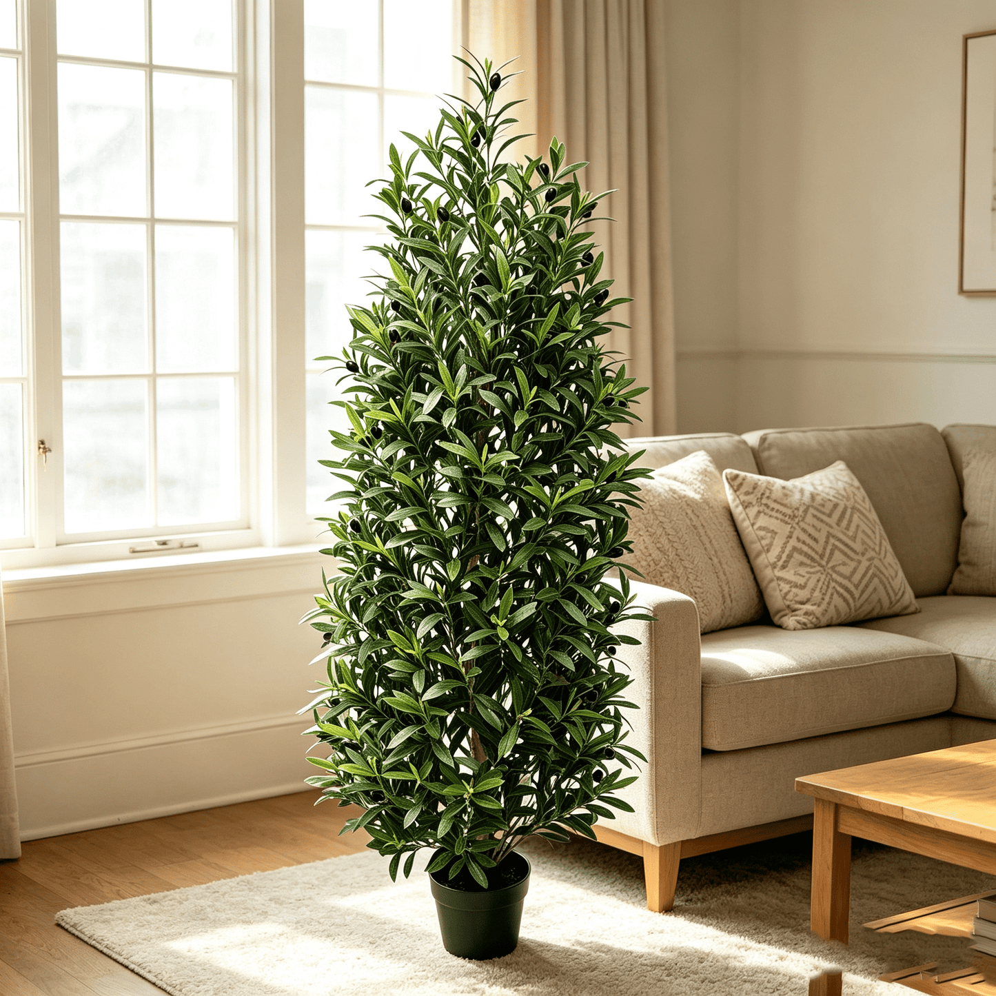 DR.Planzen 5 FT Artificial Olive Topiary Tree in Black Pot, Faux Olive Tree with 2378 Leaves, 114 Fruits, Fake Potted Olive Plant for Living Room Office Decor
