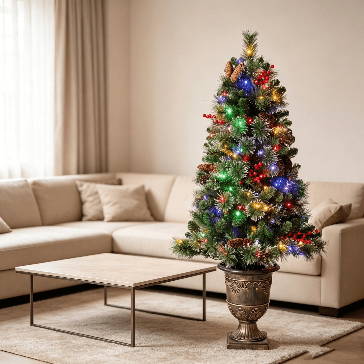 DR.Planzen 4ft Pencil Artificial Christmas Tree with Red Berries, Pine Cones & Flocked Branches, Pre-Decorated Slim Xmas Tree in Decorative Vase, Indoor Tabletop Holiday Decor, 2 Pack