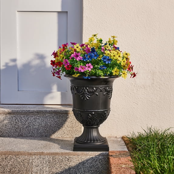 DR.Planzen 2 Pack 16 x 12 Inches Classic Urn Planter, Plastic Flower Pots for Indoor & Outdoor Use, Lightweight Planters for Garden, Patio, Porch, Wedding & Event Decor