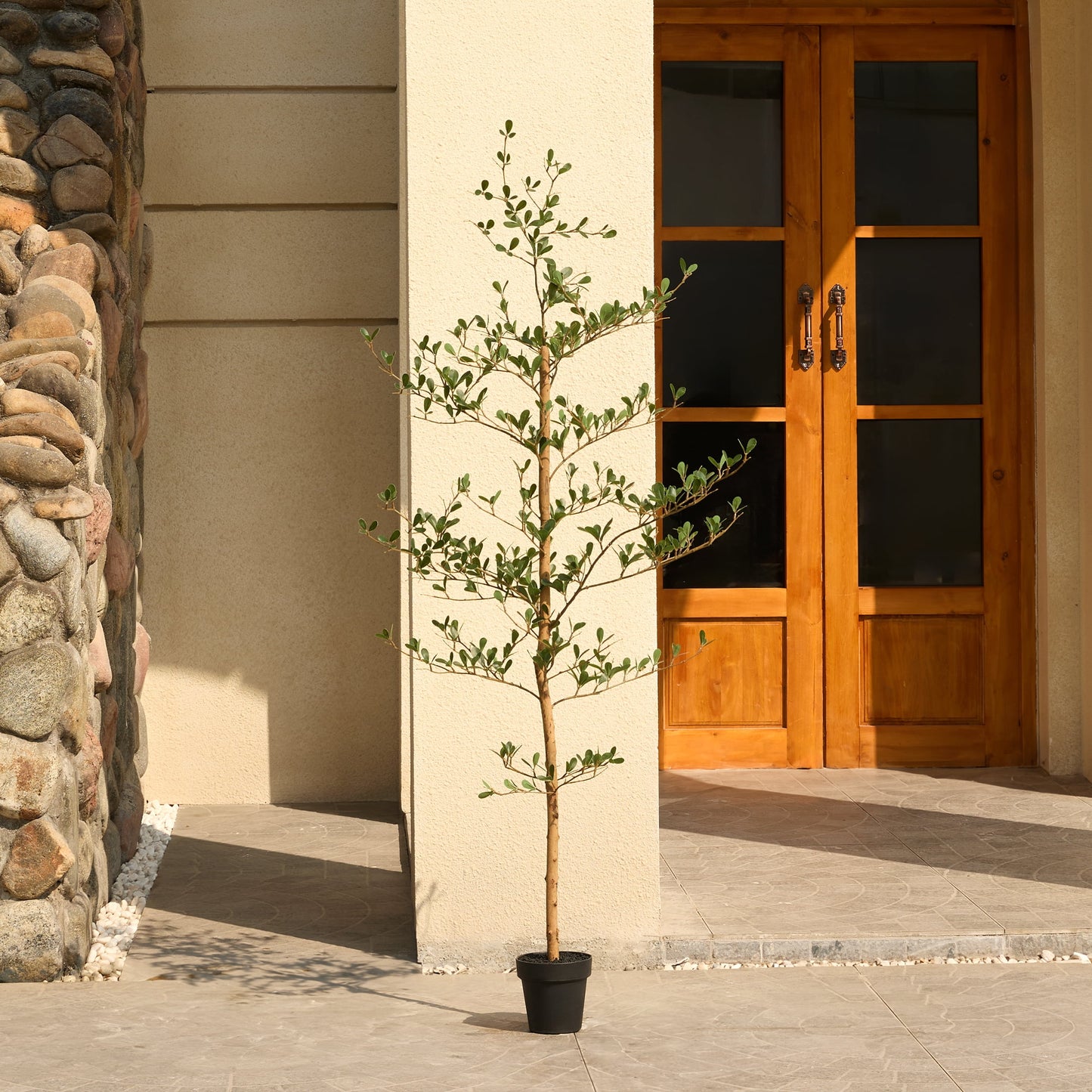 DR.Planzen 5ft Faux Black Olive Tree - Realistic Potted Artificial Tree with Natural Trunk & Silk Leaves - Tall Faux Plant for Home, Office, Indoor & Outdoor Decor - Low Maintenance & UV Resistant