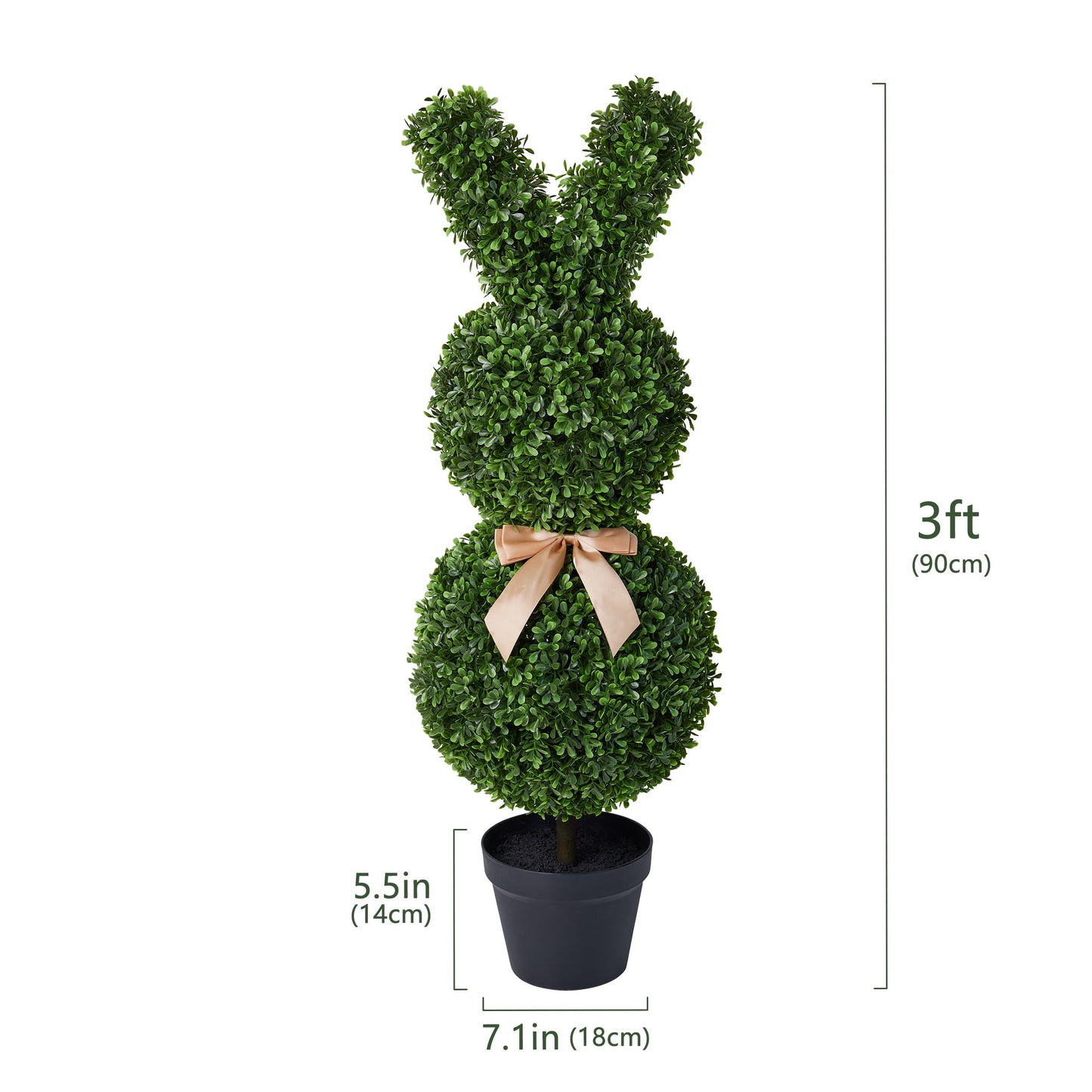 DR.Planzen 3ft Easter Rabbit Shaped Topiary Trees, High Artificial Boxwood with Swaying Ears & Brown Bow Tie, UV-Resistant for Indoor & Outdoor Decor, Set of 2