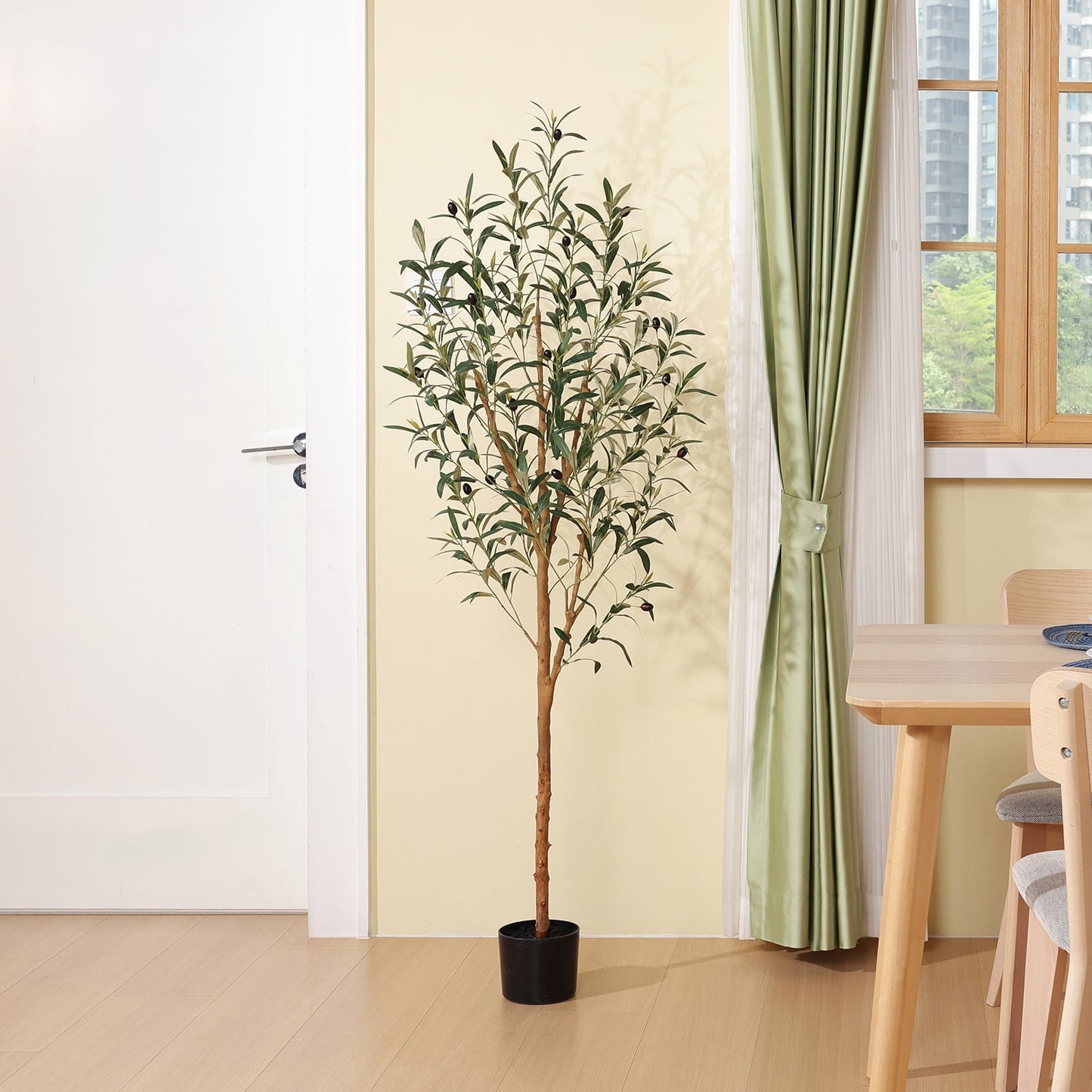 DR.Planzen Exquisite Artificial Olive Tree 5 ft Indoor Outdoor, Tall Faux Olive Tree in Black Plastic Pot, Artificial Plants with Natural Wood Trunk and Lifelike Fruits for Home Office Garden Decor