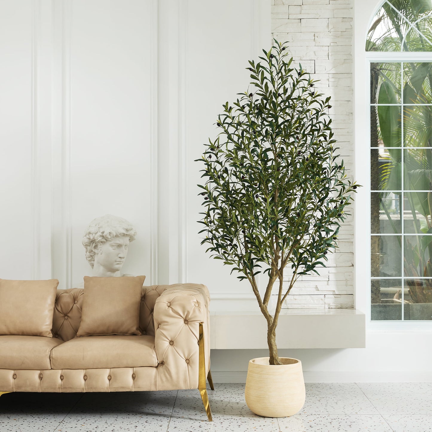 7FT Fuller Artificial Olive Tree in Pot, Artificial Olive Plants with Fruits, Realistic Indoor Outdoor Plants for Home Decor Housewarming Gift