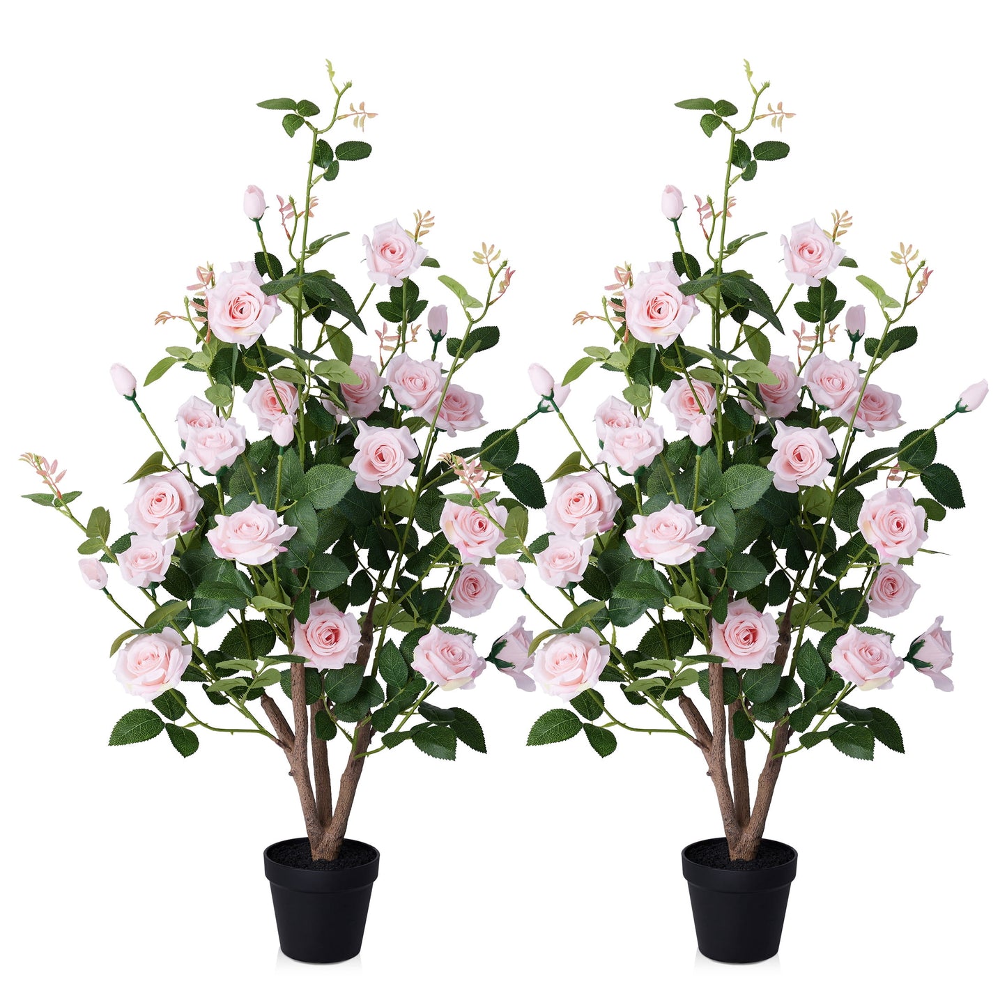 DR.Planzen 3ft Artificial Pink Rose Tree with Green Leaves, Lifelike Faux Rose Flower Tree for Home Decor Indoor Outdoor, Living Room Office Decoration