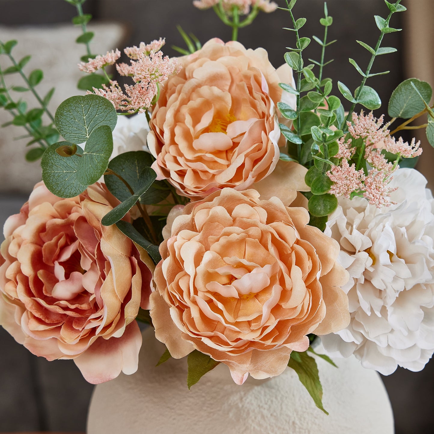 DR.Planzen 24in Artificial Peony Flowers Arrangement in Vase, Faux Peony Flower Bouquet - Realistic Mixed Floral Design - for Home Decor, Wedding Centerpiece