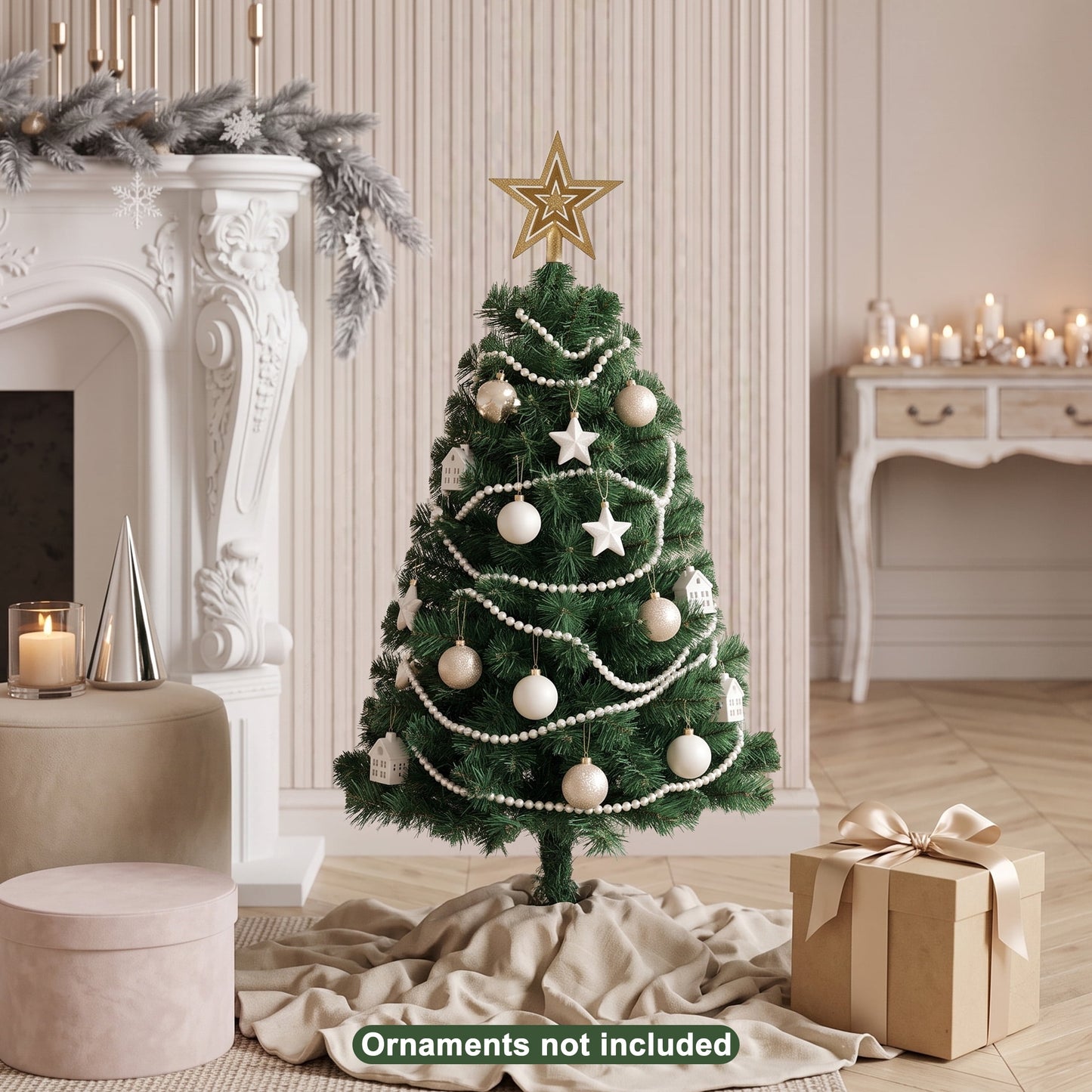 DR.Planzen 3ft Mini Tabletop Christmas Tree - Small Artificial Xmas Tree with 160 Branches and Gold Star Topper, Compact Holiday Decoration for Home Office Apartment Indoor Desk Decor