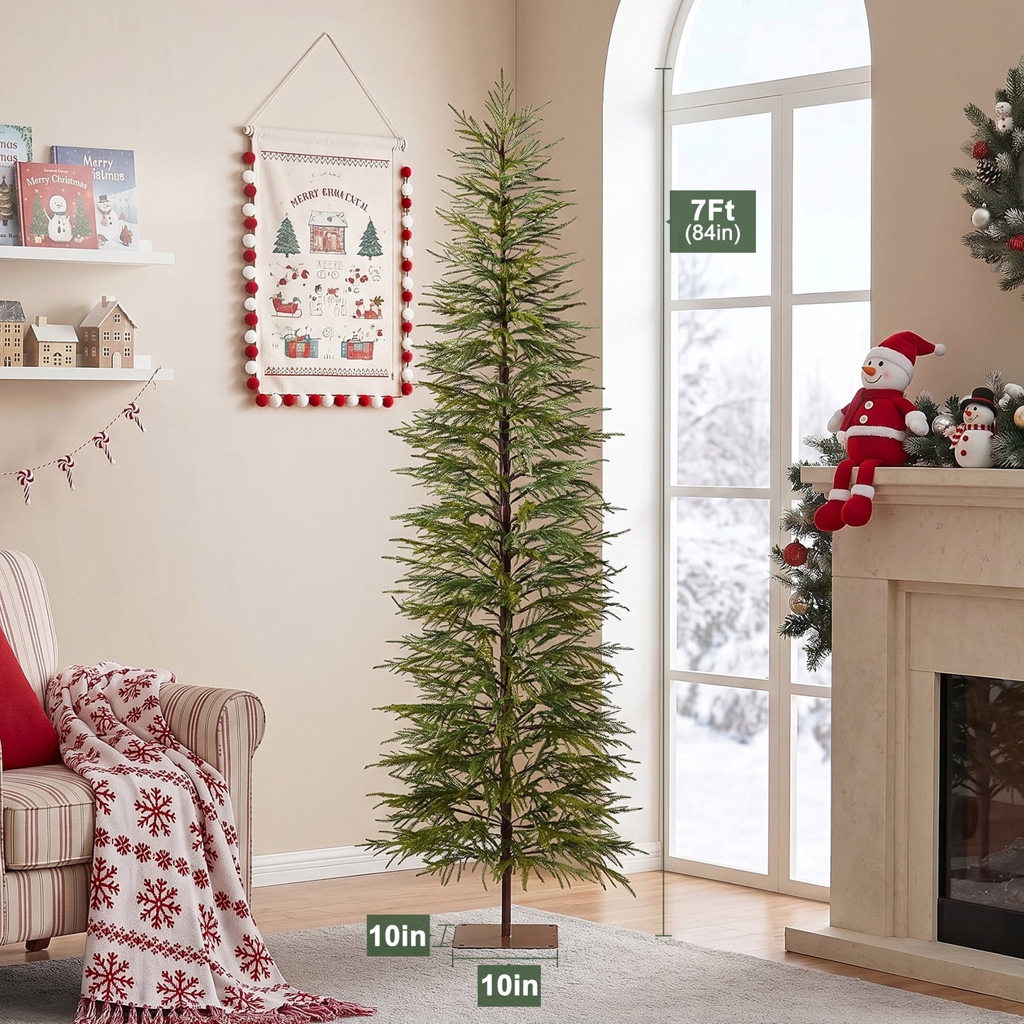 DR.Planzen 7' Unlit Green Cypress Artificial Christmas Tree, Full-Bodied Xmas Tree with Foldable Metal Stand, Easy Assembly Indoor Large Room Holiday Decor