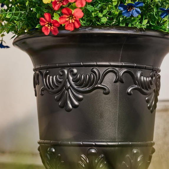 DR.Planzen 2 Pack 16 x 12 Inches Classic Urn Planter, Plastic Flower Pots for Indoor & Outdoor Use, Lightweight Planters for Garden, Patio, Porch, Wedding & Event Decor