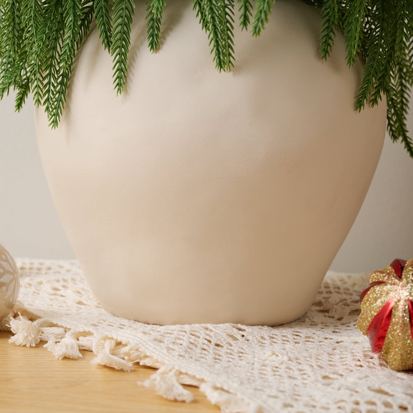 DR.Planzen 22" Red Berry & Pinecone Artificial Christmas Plant in Decorative Pot, Realistic Norfolk Pine Centerpiece with 300 PE Leaves, Indoor Holiday Tabletop Decor