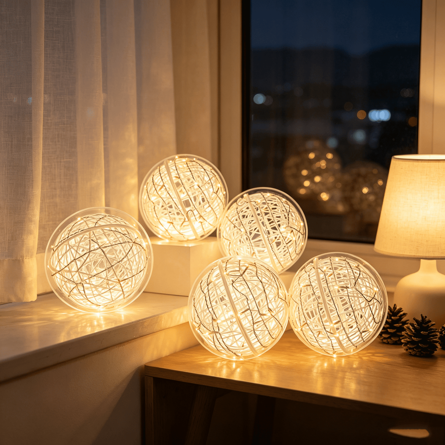 DR.Planzen 4 Pack 8in Christmas Ball Lights Outdoor, Hanging Globe Lights, Sphere Tree Lights, Warm White LED Lights - 160 LEDs, 8 Modes for Yard Porch Patio Home